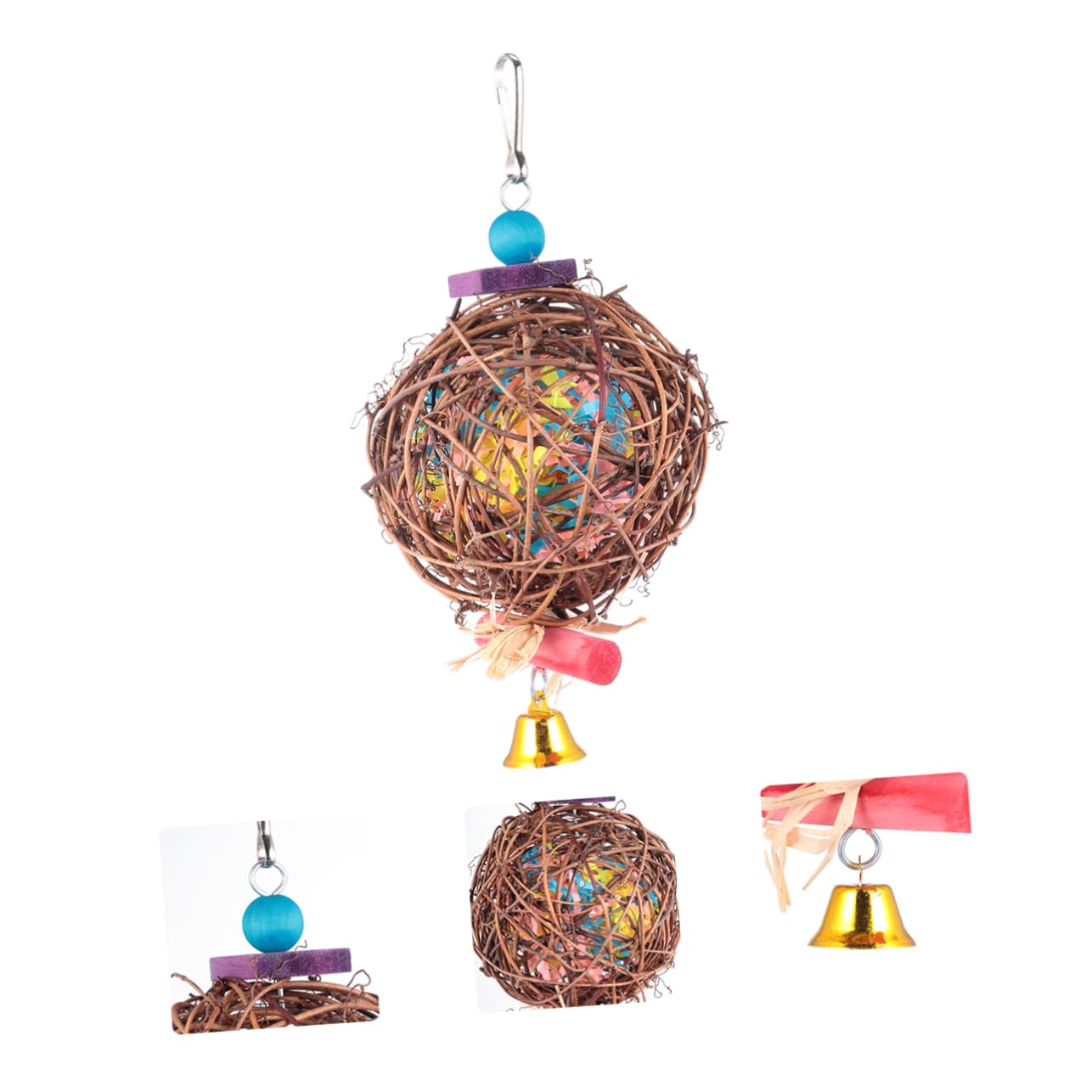 COLLBATH Parrot Swing Chewing Ball for Birds Durable Cage Mounted for Parakeets Cockatiels Lovebirds Promotes Chewing Nail Polishing Bird Cage Accessory