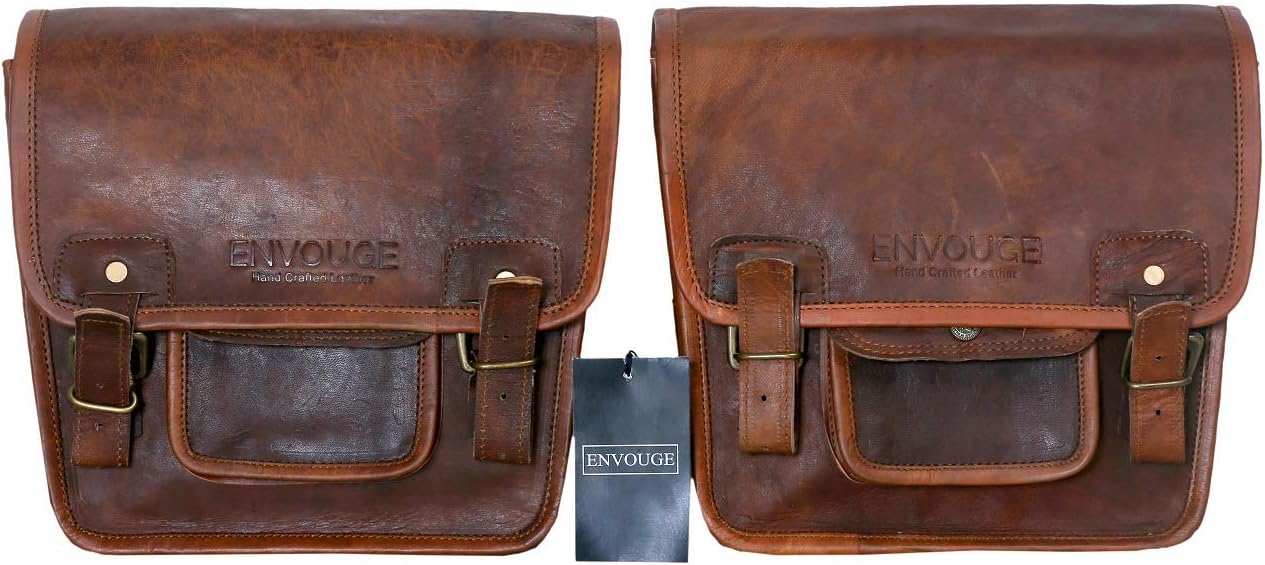 Saddle Bags for Motorcycles -Leather Panniers Brown Bag -Large Capacity Classic Saddlebags for Bike Scooter Honda Suzuki Yamaha HD Street Sportster Side Pouch panniers (2 Bags)