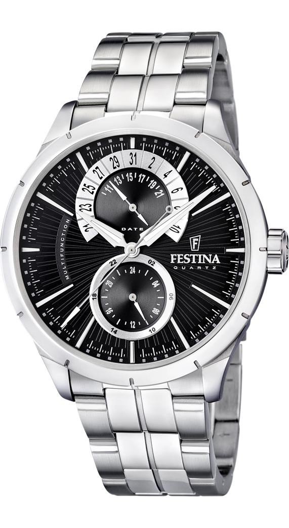 Festina Men's Quartz Watch F16632/3 with silver stainless steel bracelet and dark dial