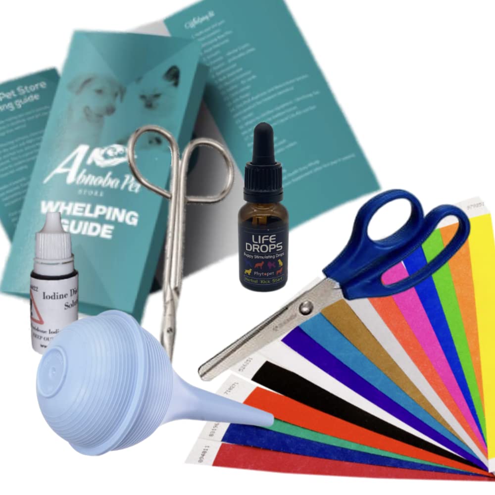 Alpha Dog Whelping Kit Supplies Bulb Aspirator Life Drops & ID Collars pet Birthing Supplies. 0868