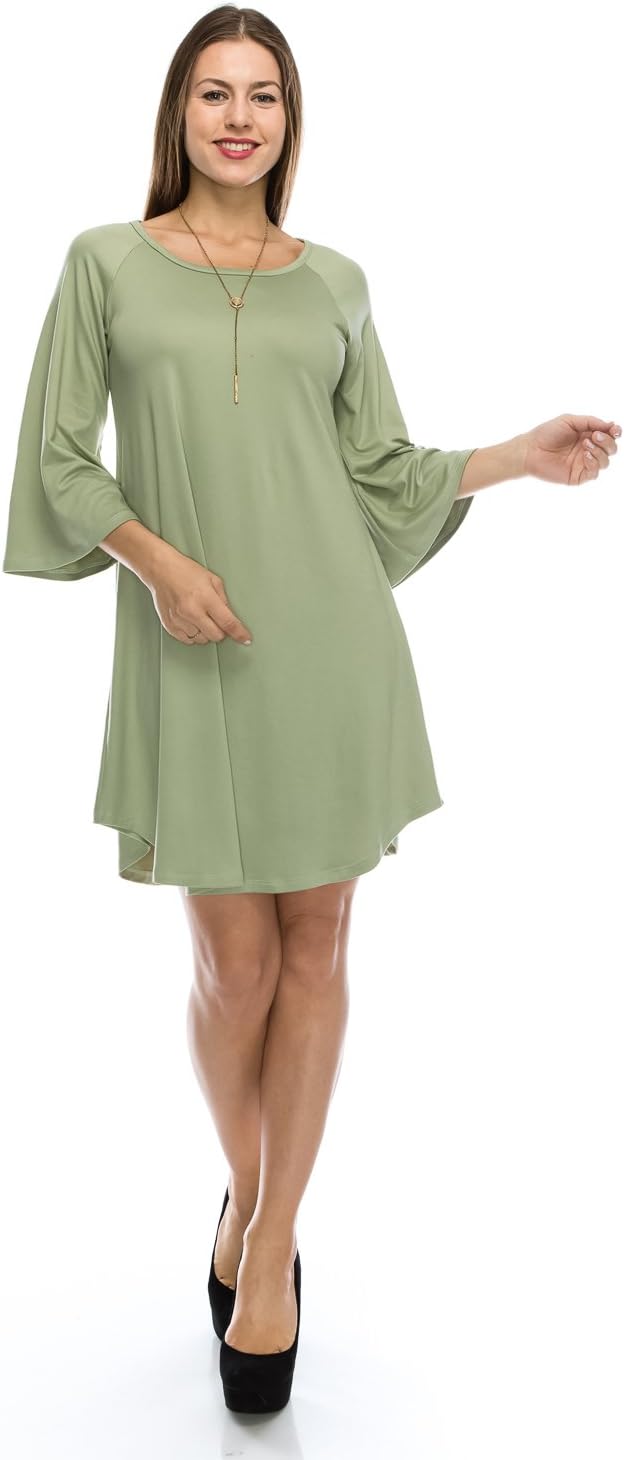Nelly Aura Flowy Tunic Tank Fashion Dress w/Scoop Neck Swing Top - Made in USA Colors