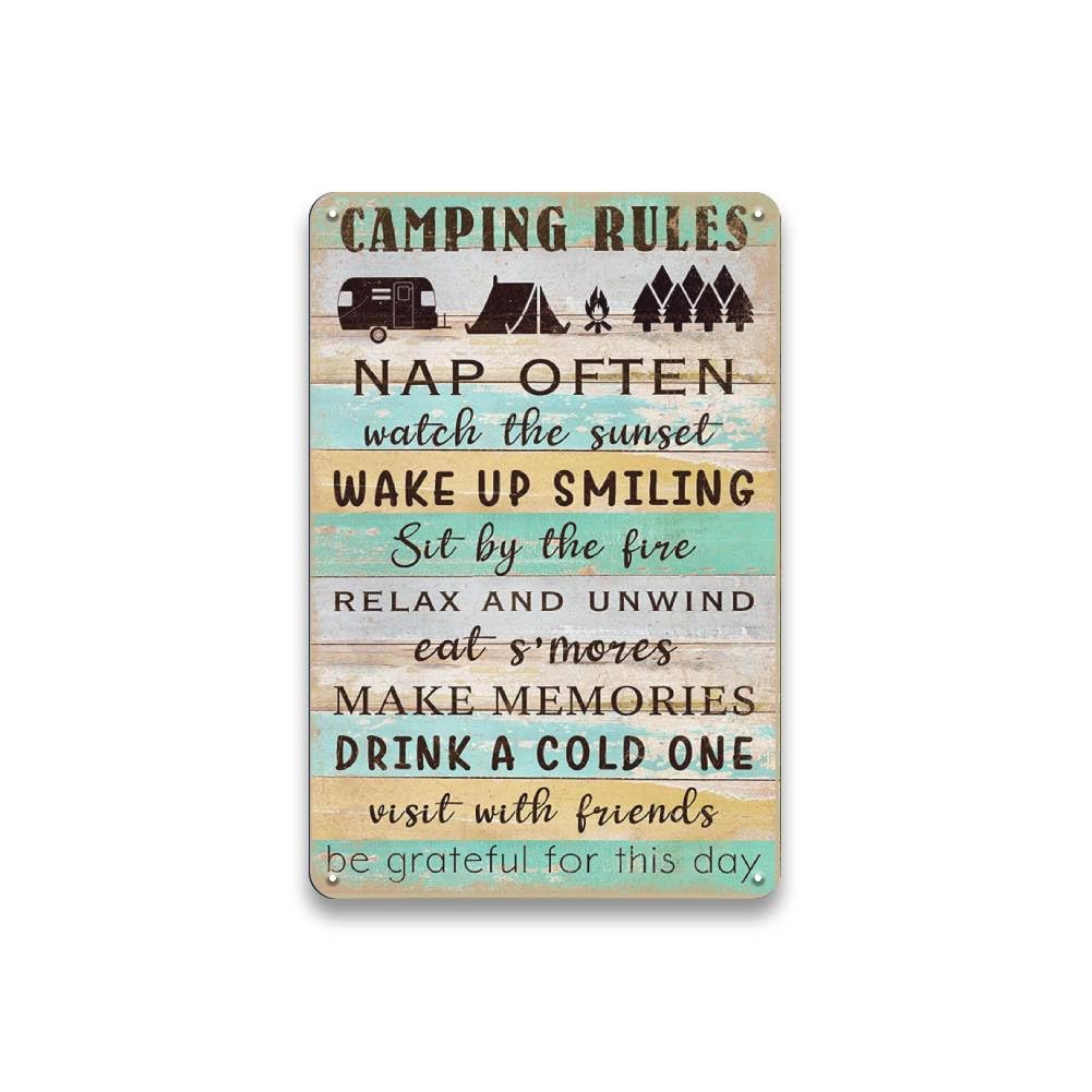 Photo 1 of *Bent* Camper Decor Camping Decor Metal Sign - Camping Rules - Outdoor Sign for Campsite, Lake House, Cabin