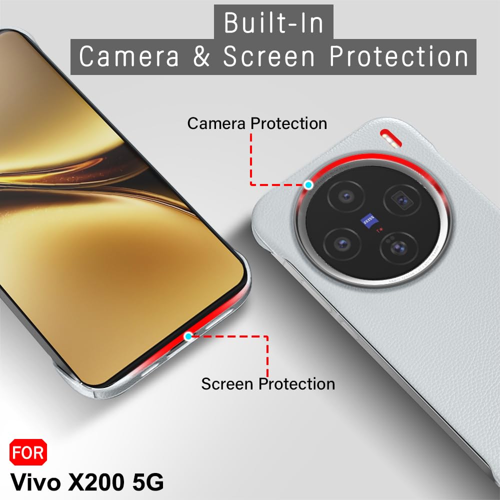 TheGiftKart Hybrid Ultimate Slim Back Case Cover for Vivo X200 5G | Lightweight Profile | Hard Back Case Cover for Vivo X200 5G (PC & TPU, Metal Camera Ring, Leather Texture Finish, Grey) — Amazon image 6