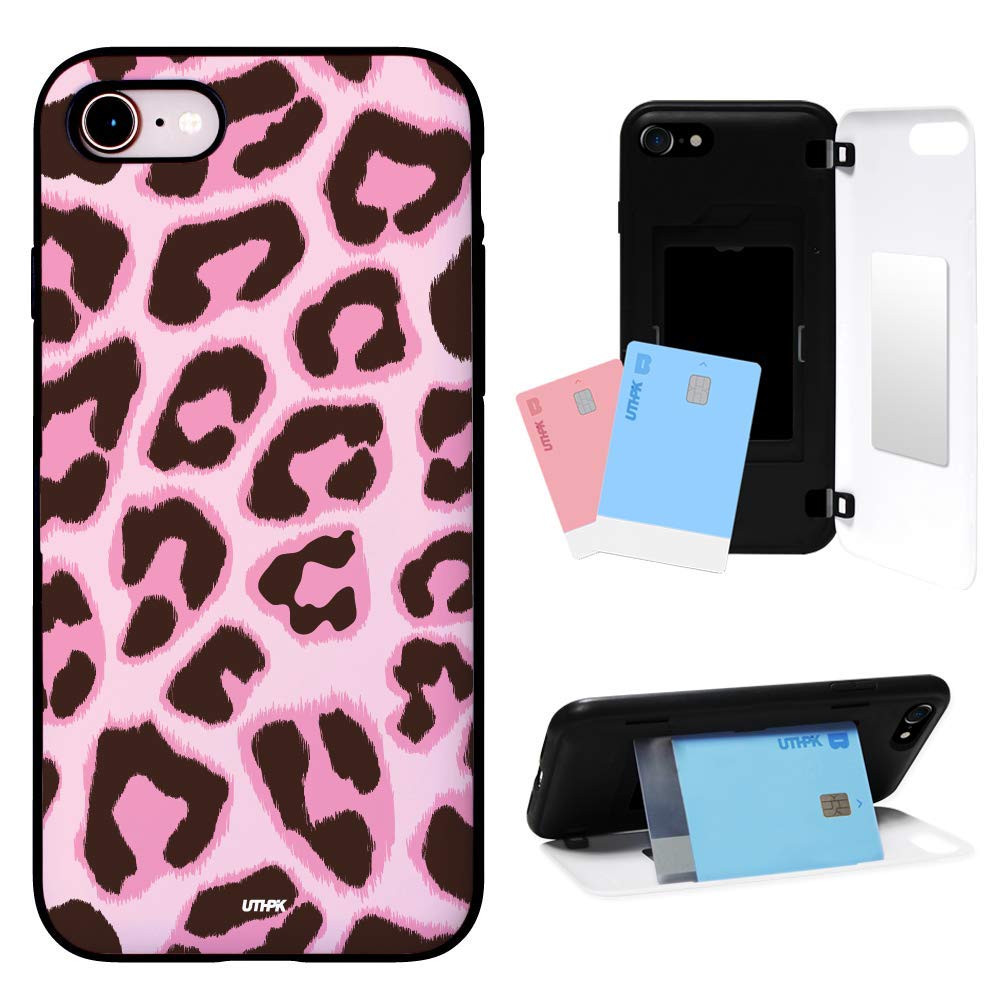 UTHPIK Useful Mirror Card Pocket and Stand Holder Design Phone Case [Bling Leopard] Designed for iPhone 7 and iPhone 8 (Pink(iPhone7/8))