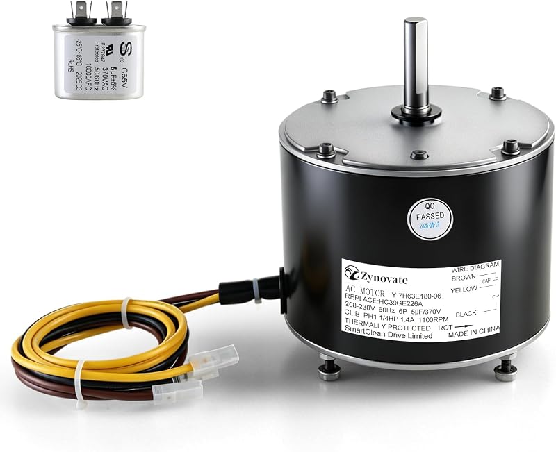 HC39GE226A Condenser Fan Motor 1/4 HP 1100 RPM 208-230V 1.4A AC Fan Motor | Replaces for GE Carrier Bryant Payne Condenser Fan Motor, Y7S623C835L, 5KCP39FGY563S, HC39GE226, HB39GQ230 HB39GQ230A 1172709