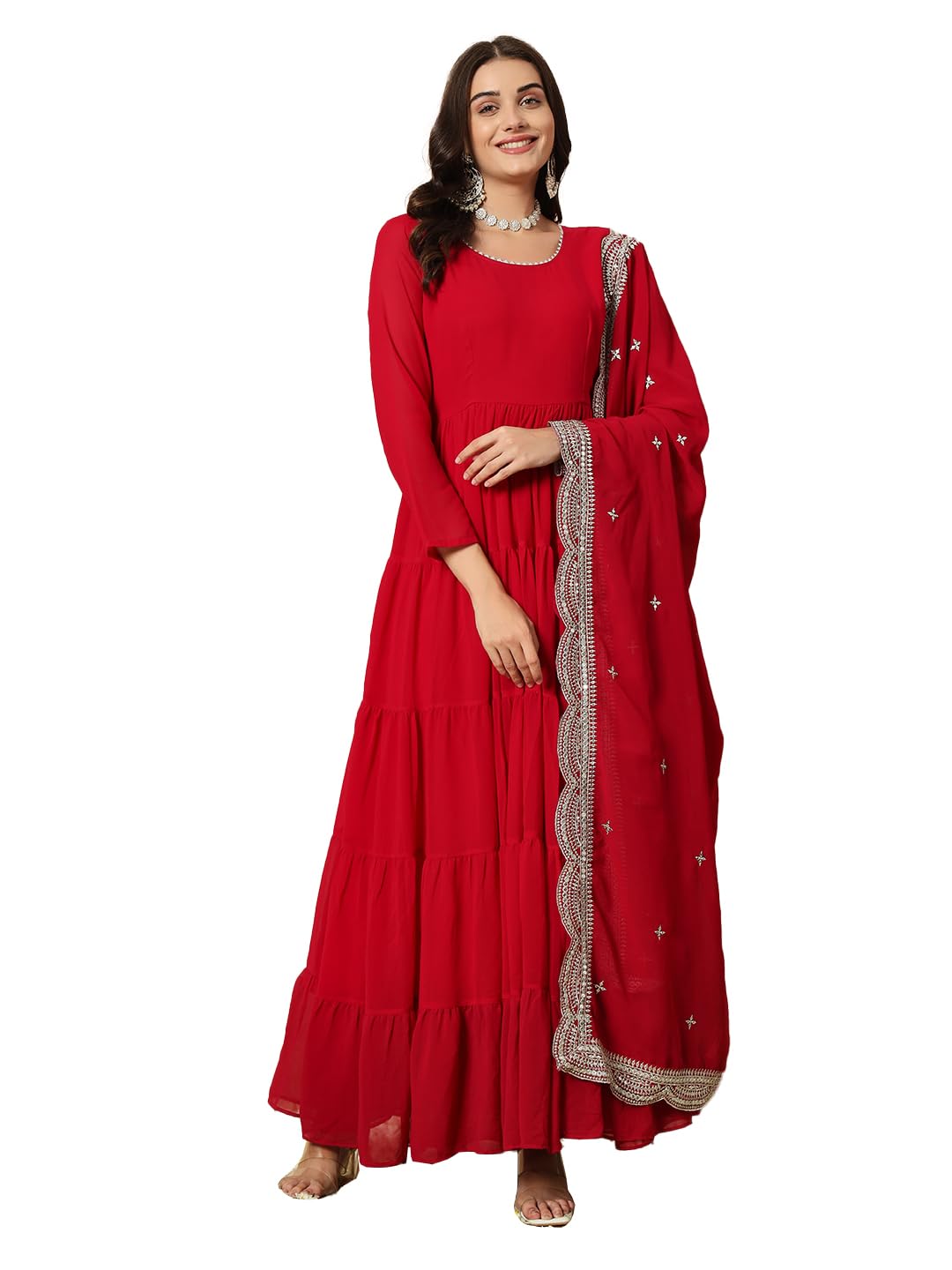 Fashion Basket Georgette Anarkali Kurta Set For Women Pink