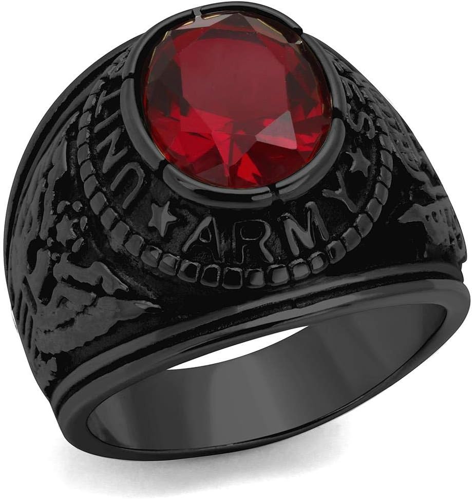 Men's US Army Military Ring Patriotic Bezel Set Crystal Oval Centerstone