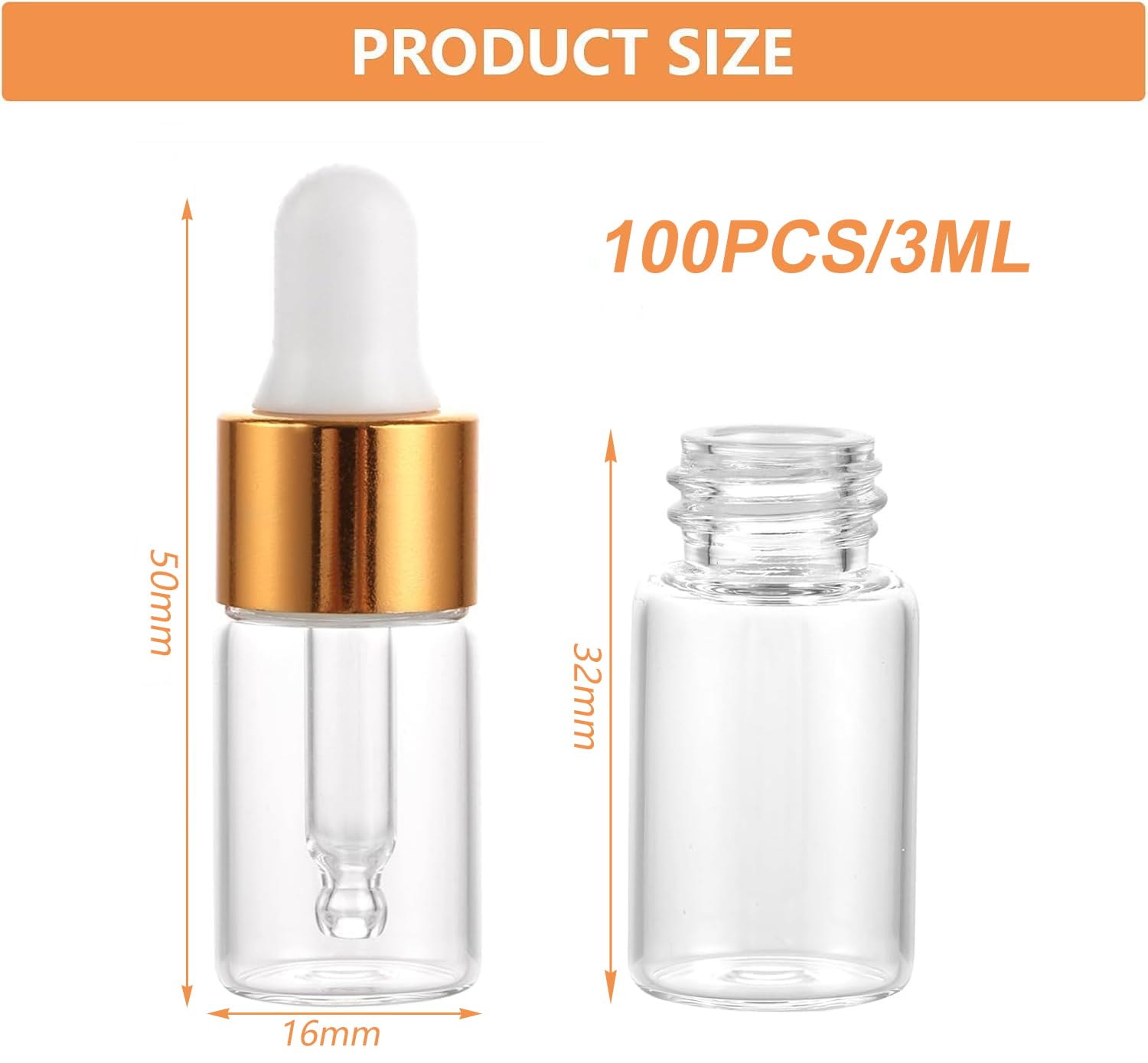 JMIATRY 100 Botes con Tapa y Cuenta Gotas, Frascos con Pipeta de 3 ml, Mini Pipeta para Aceite Esencial, Aromaterapia, Masaje, Muestra de Aceite Aromático