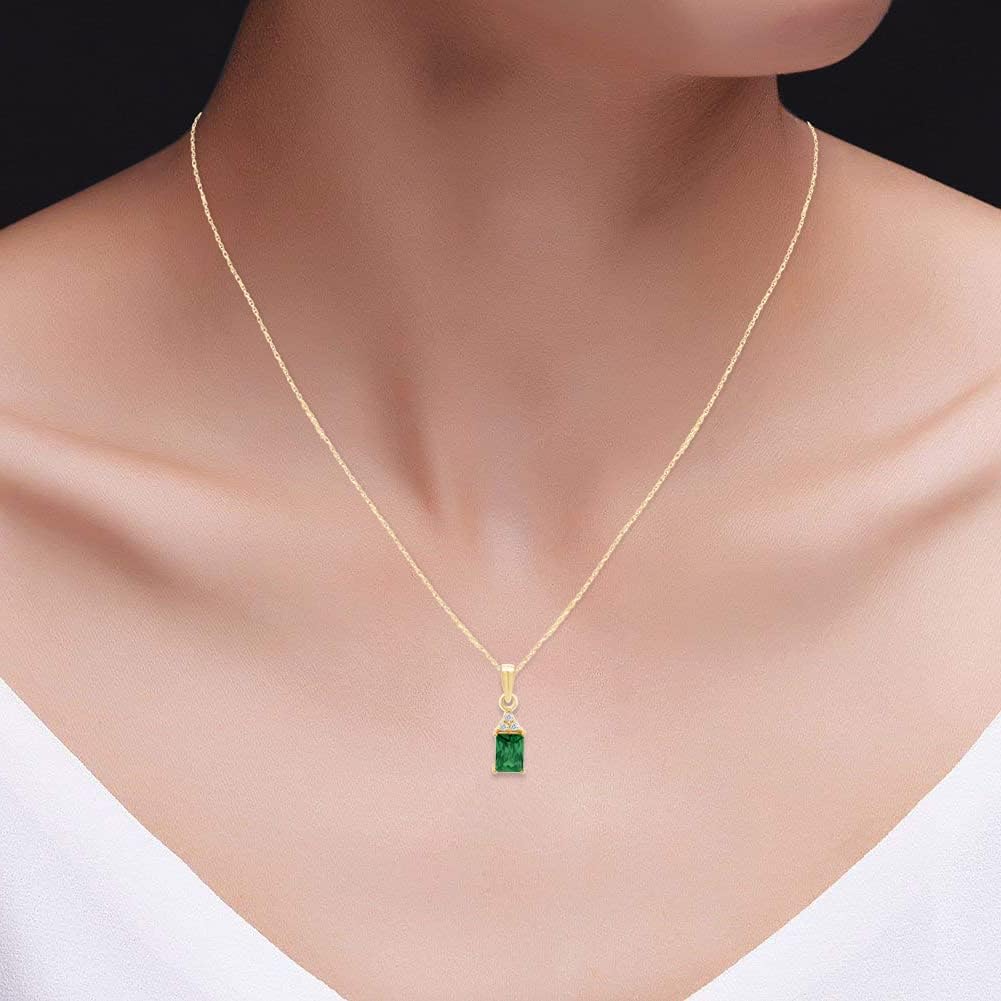 Jewel Zone US Simulated Green Emerald & White Topaz CZ Pendant Necklace in 14k Gold Over Sterling Silver (1.5 Ct) - Image 7