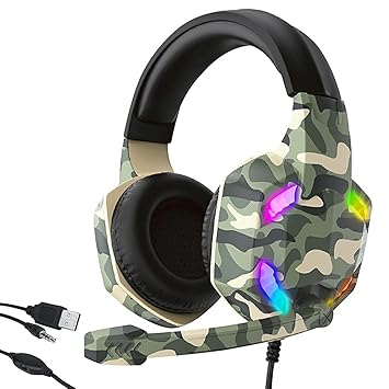 (Renewed) AirSound Alpha-6 Stereo Gaming Headset for PS4 PC Xbox One PS5 Controller, Noise Cancelling Over-Ear Headphones with Mic, RBG LED, Bass Surround, Soft Memory Earmuffs for Laptop Mac Nintendo NES Games