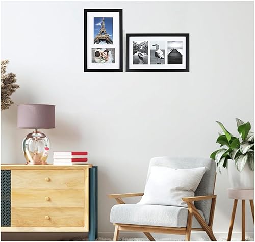 Vista 11 de Marco de fotos para collage de fotos, marco de pared de madera negra (5 x 7 pulgadas, mate, 2 aperturas)
