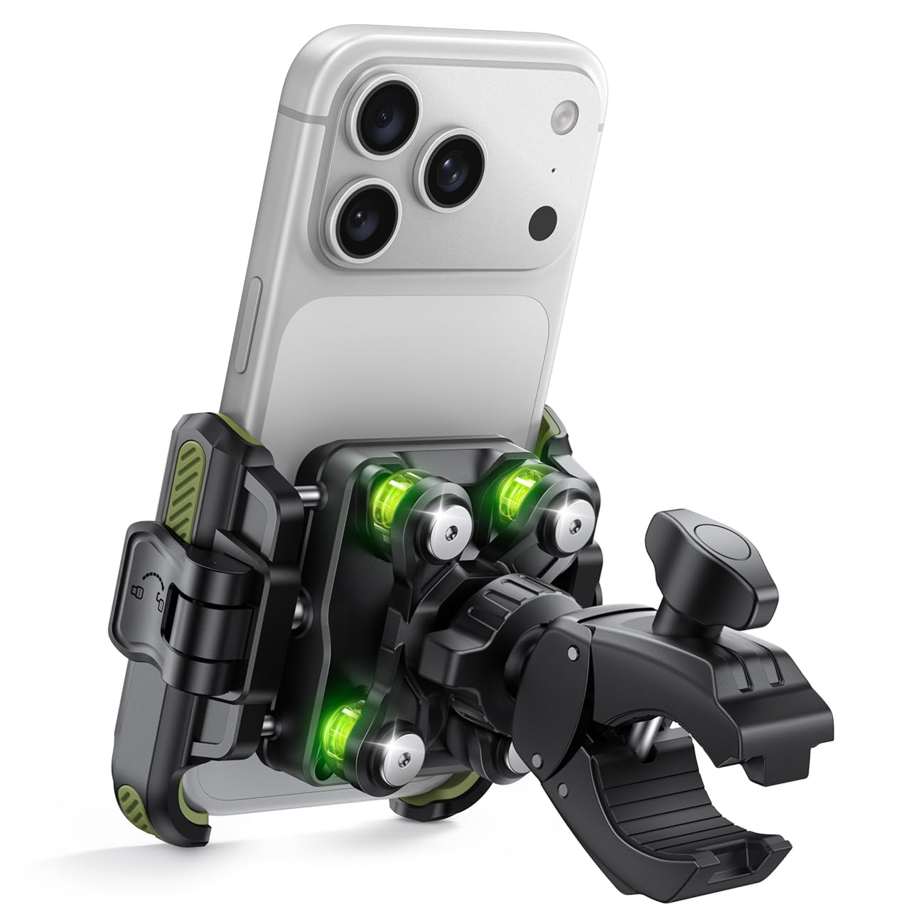 Lamicall Supporto Telefono Moto, Porta Telefono Bicicletta – [Non Copre Fotocamera] [Doppio Ammortizzatore] 1S Sblocco, 360° Rotazione, Porta Cellulare Manubrio per iPhone e Altri Smartphone de 6-7,2"