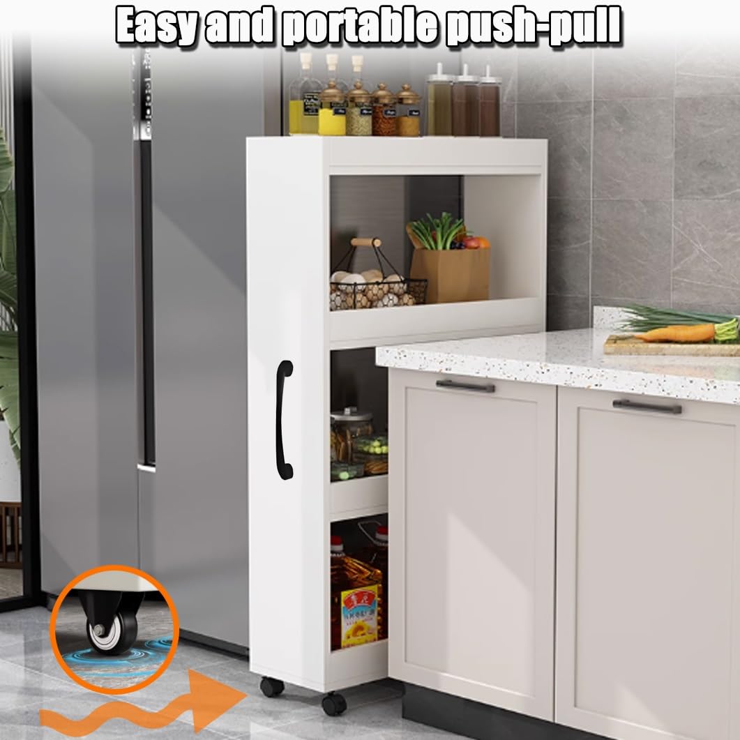 Carrello portaoggetti sottile a 4 ripiani in legno con ruote, salvaspazio, per sala da pranzo, rovere grigio, 15 x 45 x 119,9 cm, versatile scaffale multiuso