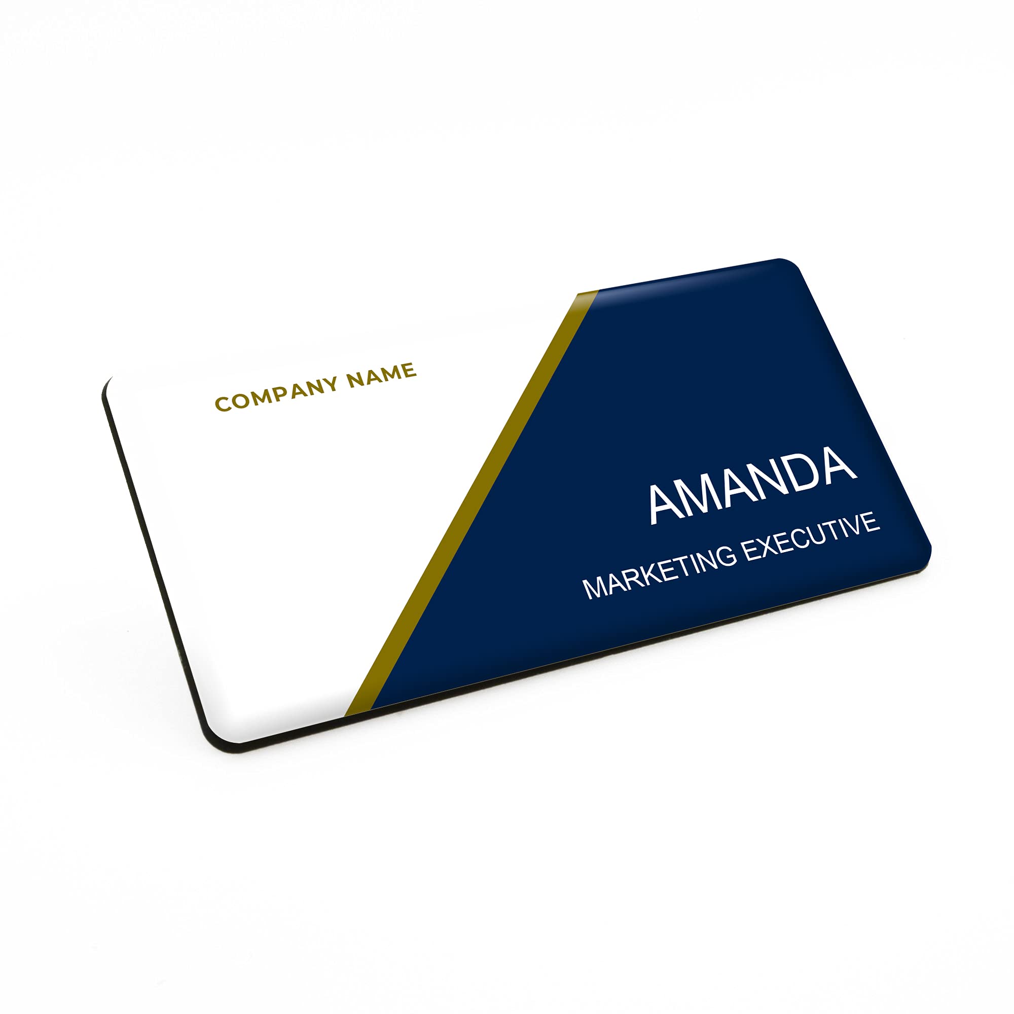 Badgemaster Large Gold Stripe Blue Name Badge 76 x 38 / White Black Material