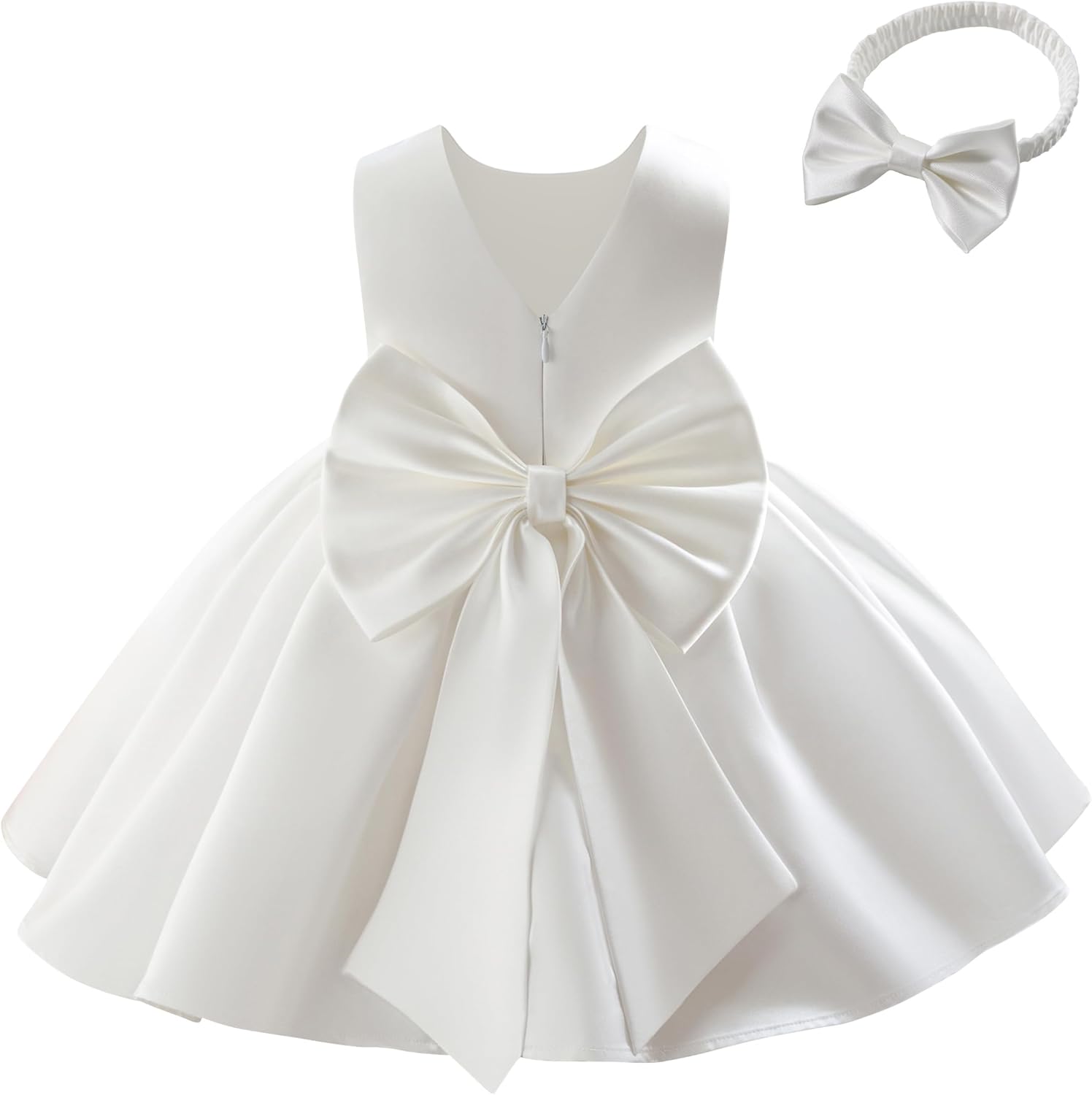 Miipat Baby Flower Girl Dress V-Back Satin Formal Dress Little Kids Wedding Birthday Party Baptism Dresses