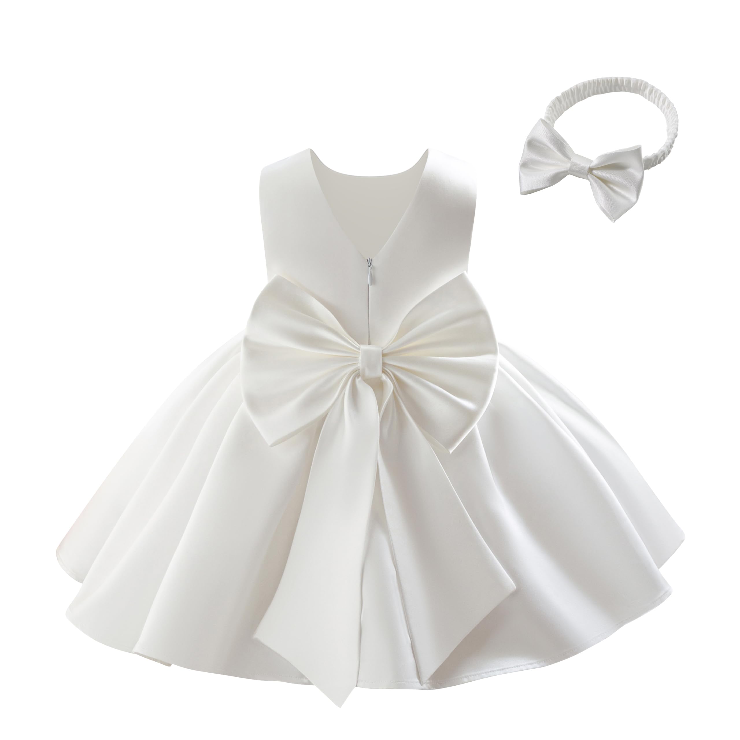 Miipat Vestido para Bebé Niña Satén Bowknot Princesa Cumpleaños Bautismo Vestidos Espalda en V Formal Boda Concurso Fiesta Vestidos para Niñas 6 Meses-4 Años