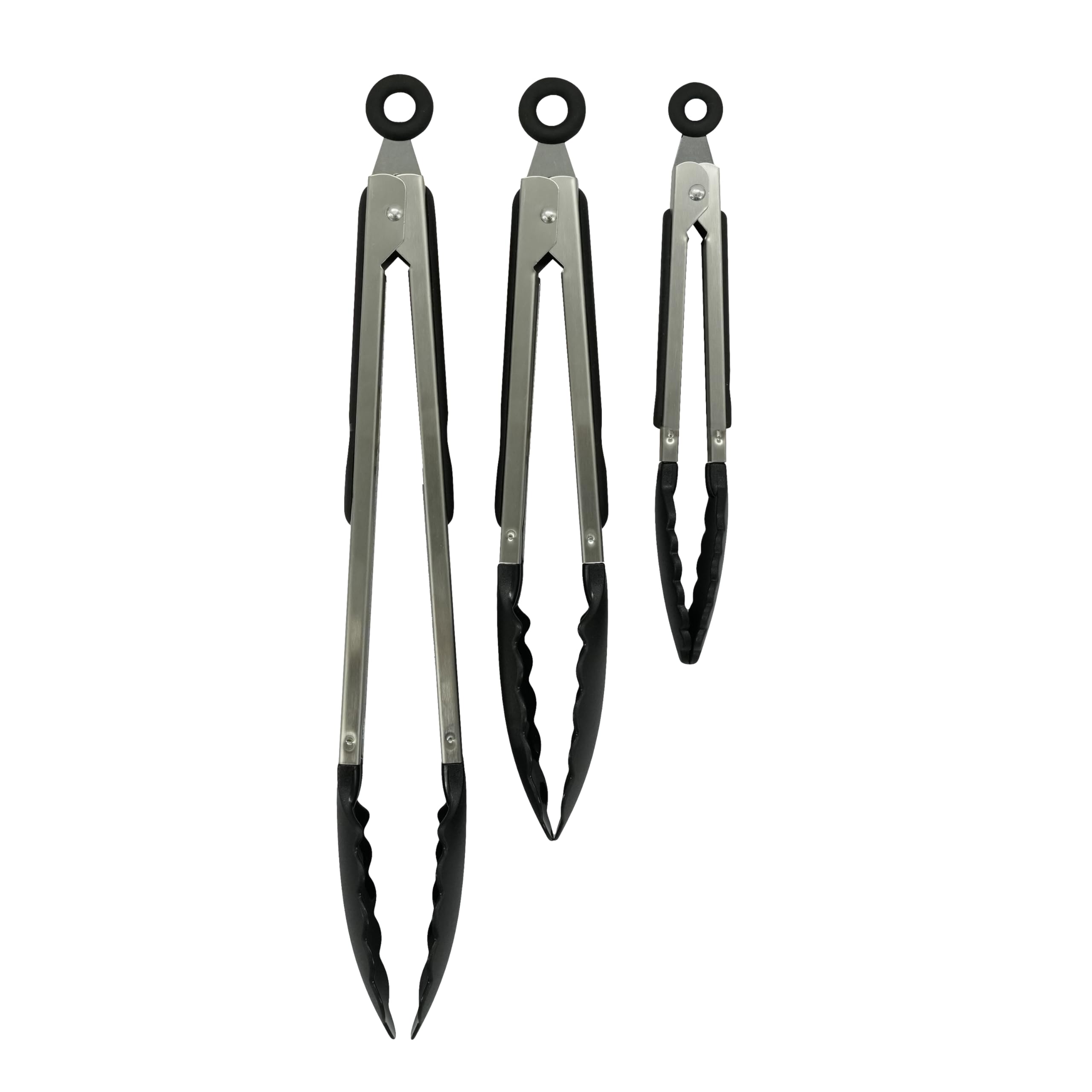 Zenker Kitchen Tongs, Pack of 3, Plastic Scalloped Function Head, Small Medium Large, Push Pull Locking