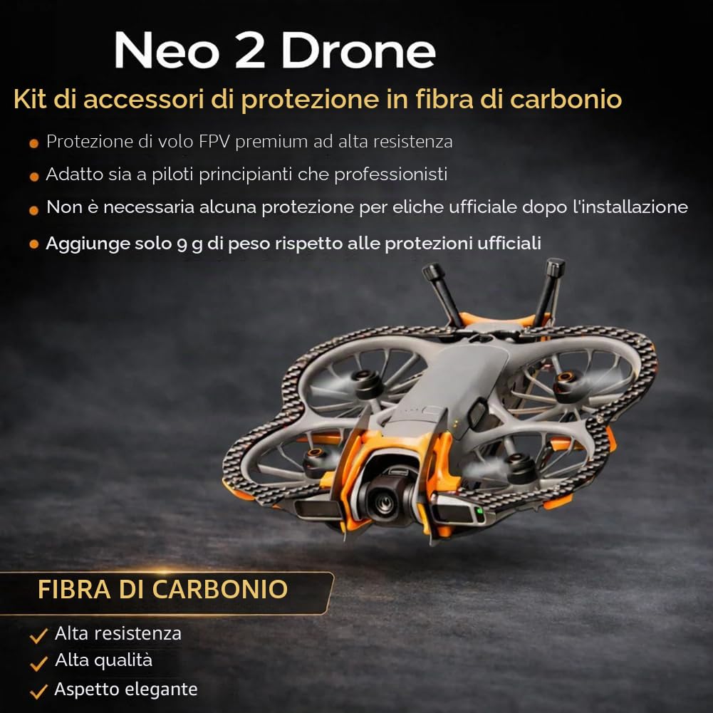 Kit di protezione armatura in fibra di carbonio compatibile con DJI Neo 2 - Cover leggera resistente agli urti con giunto cardanico ed elica per accessori drone Neo 2 (arancione)