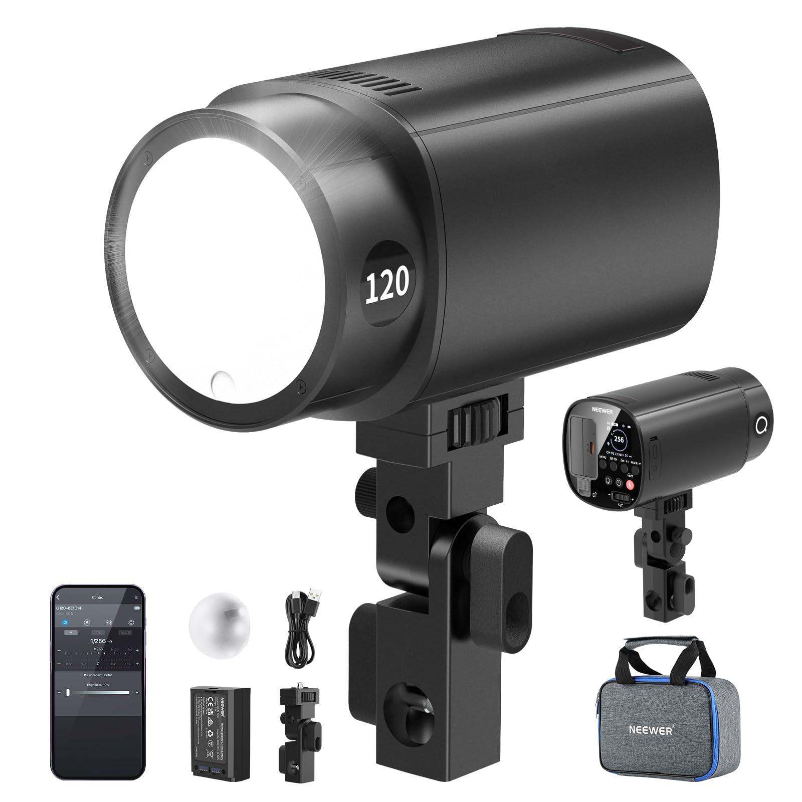 NEEWER 120Ws 2.4G TTL Outdoor Strobe Flash, Compatible with Godox, 1/8000s HSS Portable Studio Monolight with Modeling Light /3000mAh Battery/420 Flashes/1.5s Recycle for Photography Photoshoots, Q120