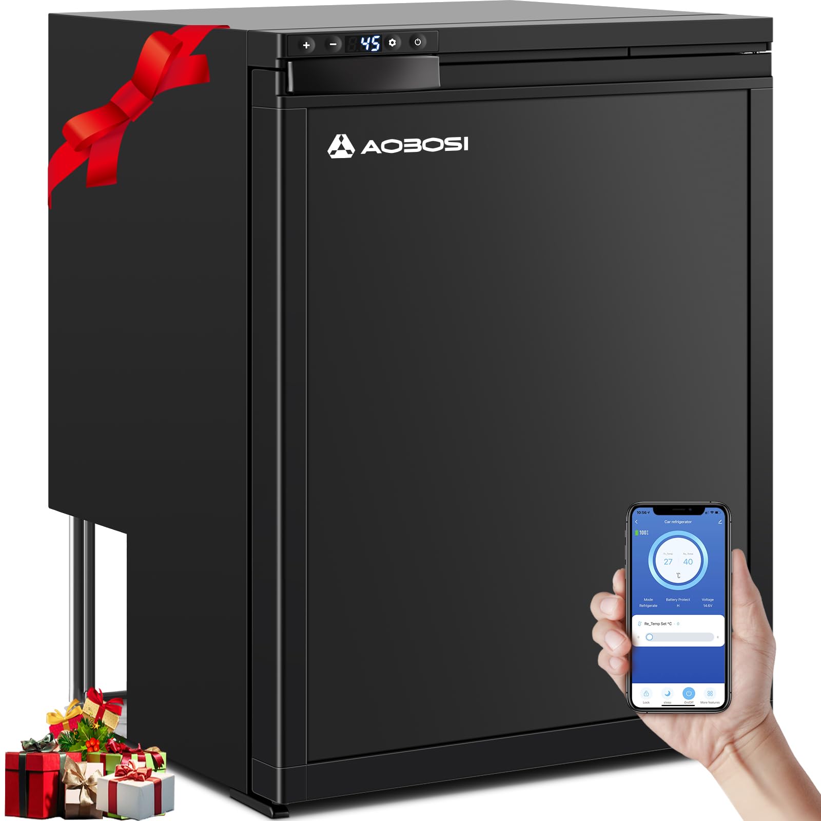 AAOBOSI 65L Kompressor Kühlbox, Wohnmobil Kühlschrank mit APP-Steuerung, 12/24V DC, Kühlbox Auto mit LED-Leuchten, bis -20℃ Kompressor Kühlschrank für Auto, LKW, Boot, Reisemobil, Camping und Reisen