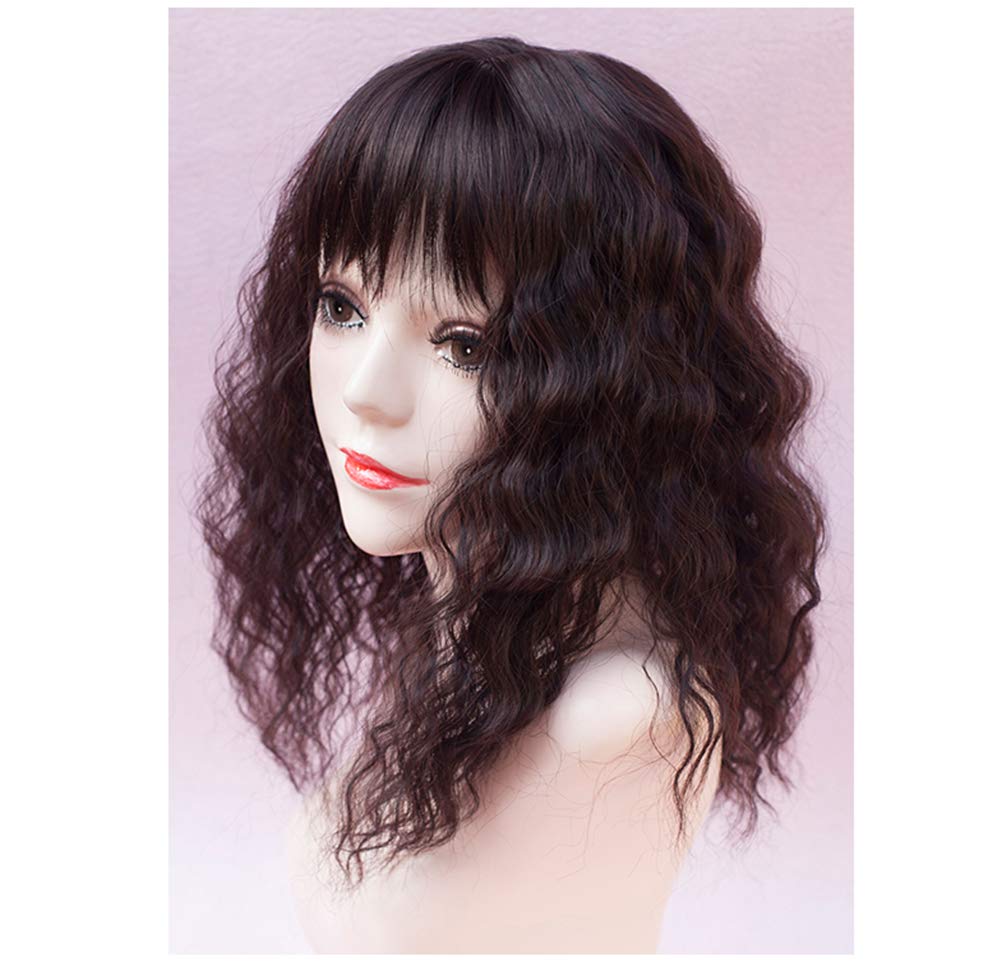 Yanamy Hair Topper Hairpieces with Bangs for Women, Clip on Curly Wavy Synthetic Top Wiglet Hairpieces for Thinning Hair (17