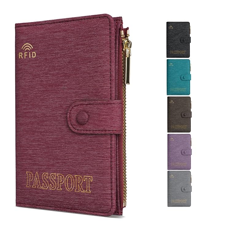 DOB SECHS RFID Passport Holder for Women Slim Canvas Passport Wallet Passport Cover Case with Card Slots, Water-resistant Travel Document Organizer