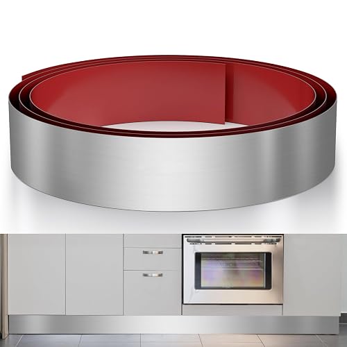 Stainless Steel Toe Kick Cover, 4' x 102' Baseboard Plate, Self Adhesive Kickplate for Bottom of Door, Kitchen Island, C