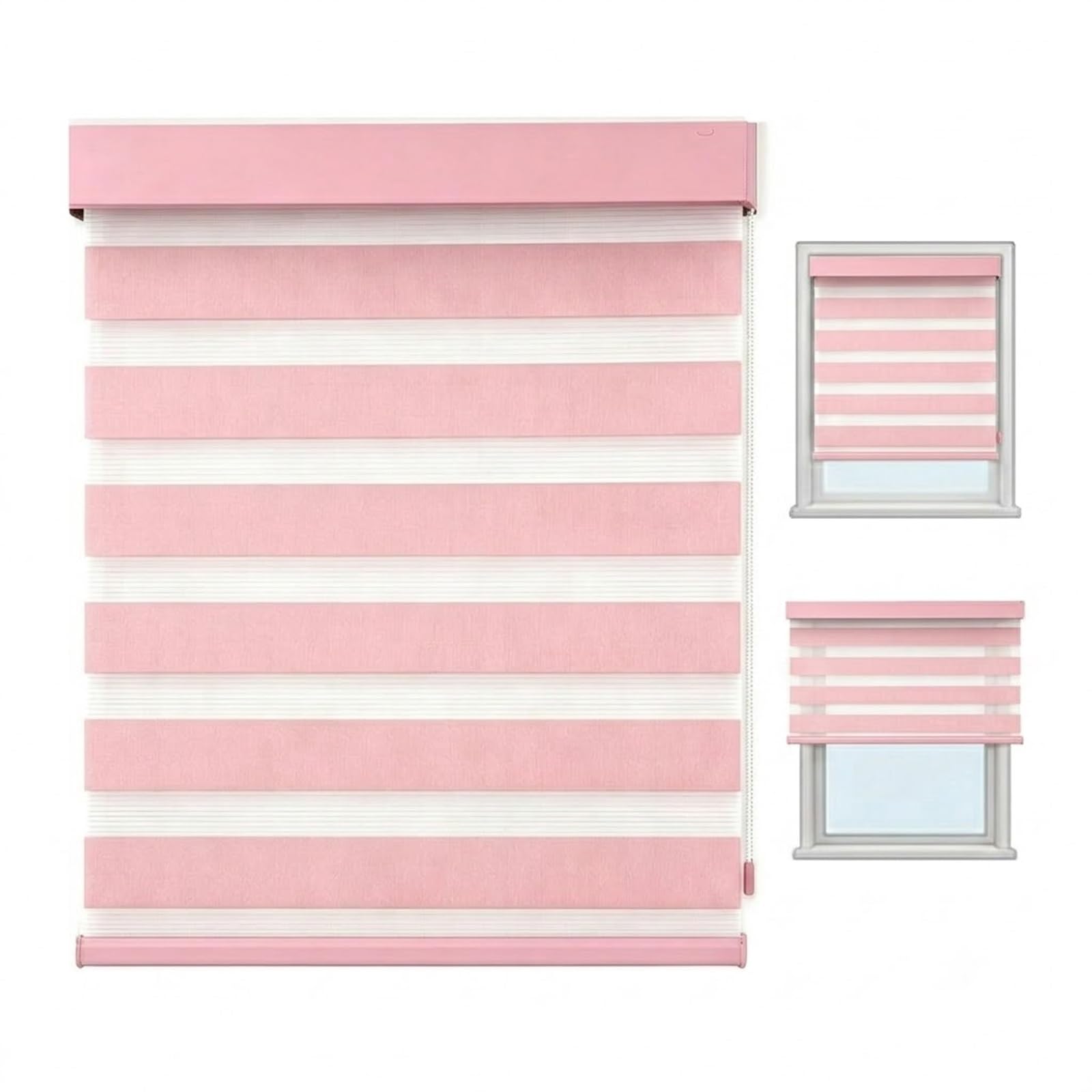 Tende a Rullo Giorno e Notte Doppio Strato a Strisce, Tenda Zebra | Traslucida Manuale per Finestre Cameretta e Bagno, Installazione Fissa con Fori(Pink,75W x 160H cm)