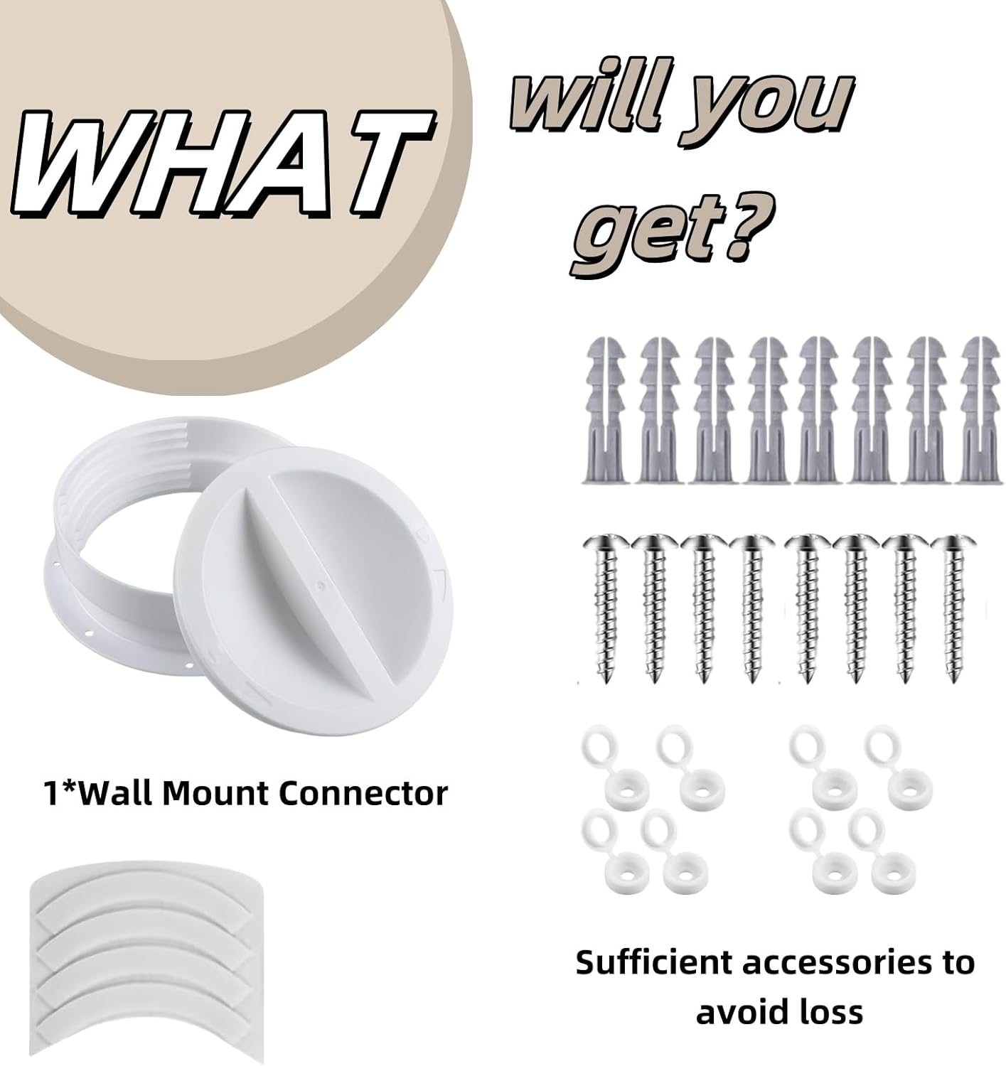 1 Set Dual Size Wall Mount Connector for Portable Ac Vent, 6 and 6.5 Inches Hose Compatible,Cover Plug Included（White）