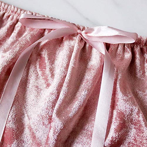 Womens Sexy Velvet 2 Pieces Babydoll Lingerie Pajama Set Outfit - Spaghetti Strap Crop Top Camisole And Shorts Bottom Strappy Sleepwear Nightwear Sweatshirt Jogging Sweatpants Suit Pink L #TOP5