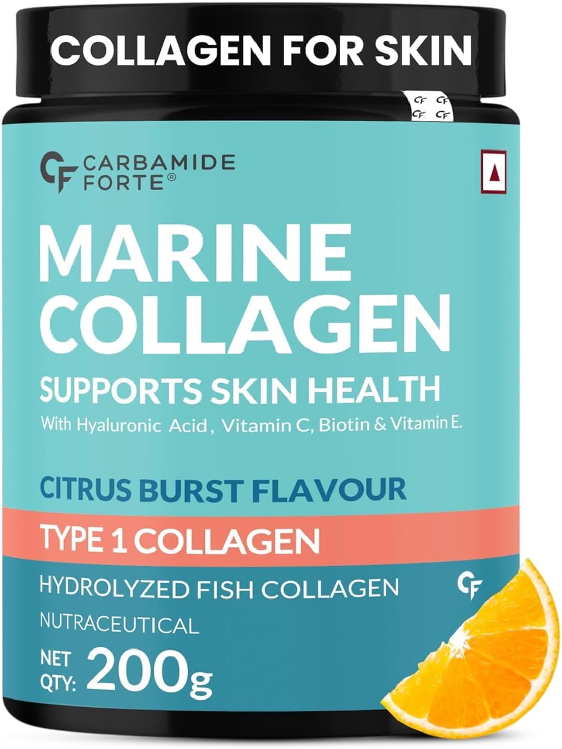 Marine Collagen Supplements | Marine Collagen Powder For Women & Men | Type 1 Hydrolyzed Peptides For Skin Health With Biotin, Vitamin C & E | Citrus Burst Flavour - 200g
