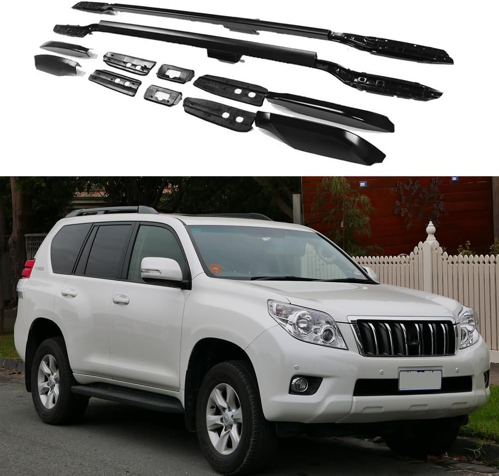 2PCS Roof Rail Racks Fits for Toyota Land Cruiser Prado FJ150 2010-2023 Cross Bars Luggage Carrier Aluminum (Black)