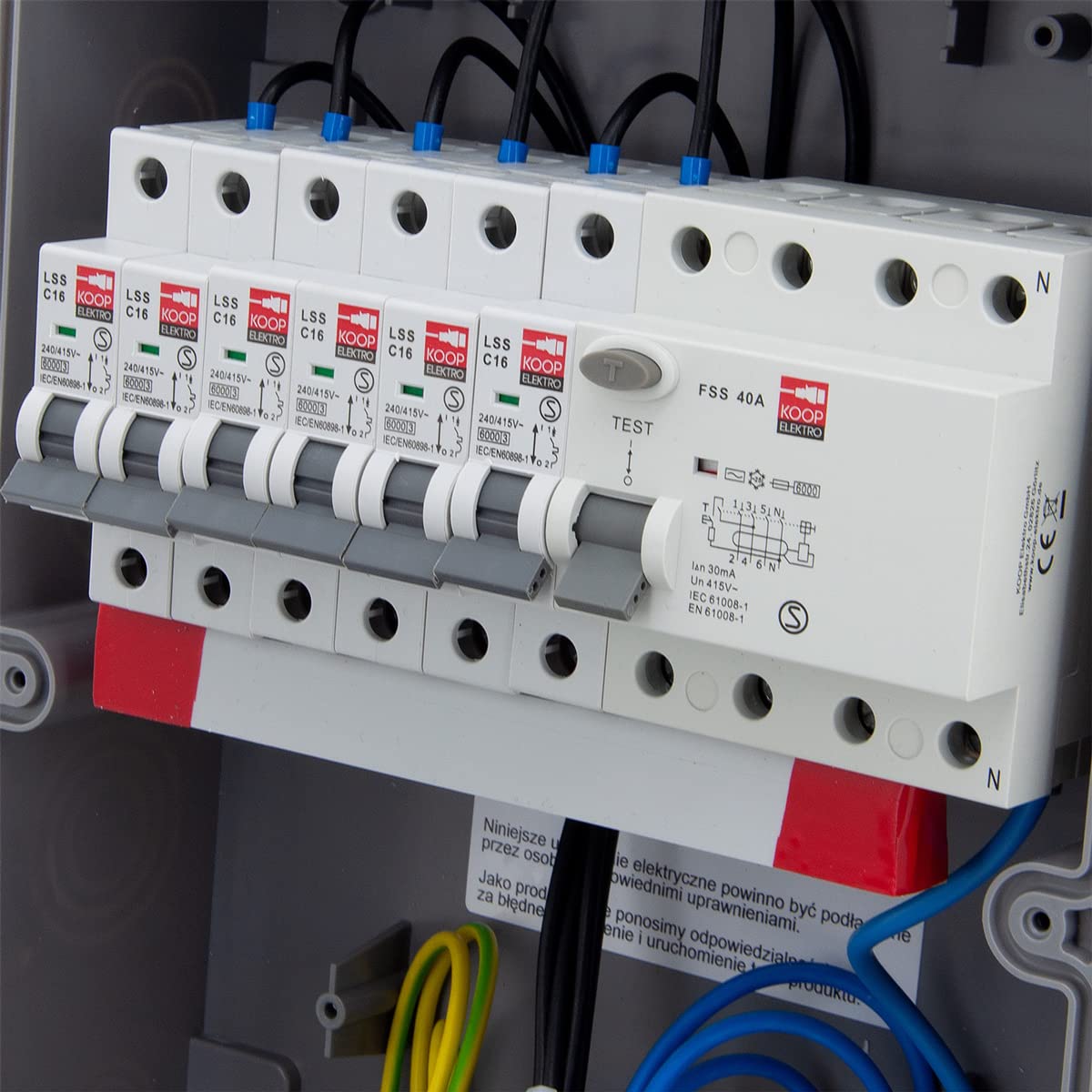ELS Elektrotechnika Quadro elettrico a parete 230V 16A con 6 x presa Schuko, distributore di corrente per cantieri 11-polig, scatole di distribuzione 1 x protezione FI 40A - 30mA, distributore di