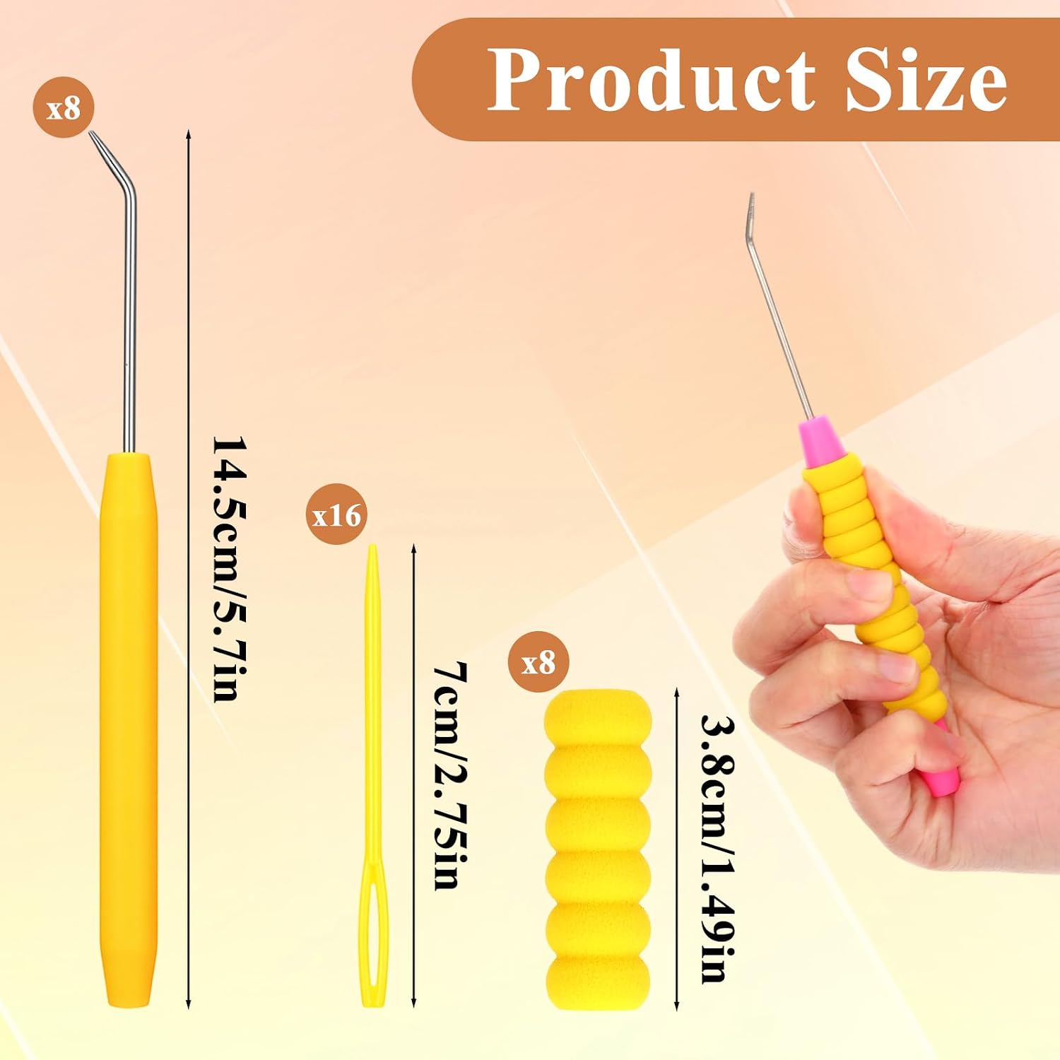 Jxiwfvl Knitting Loom Hook with Soft Grip, Loom Knit Hook Set, More Comfortable Looms Knitting, 8PCS Longer Crochet Hooks Stainless Steel Yarn Hooks with 16 Sewing Needles for Knits Looms & Boards