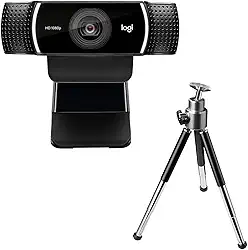 Webcam Full HD Logitech C922 Pro Stream com Microfone Embutido para Chamadas e Gravações em Video 1080p e Tripé Incluso - Compatível com Logitech Capture