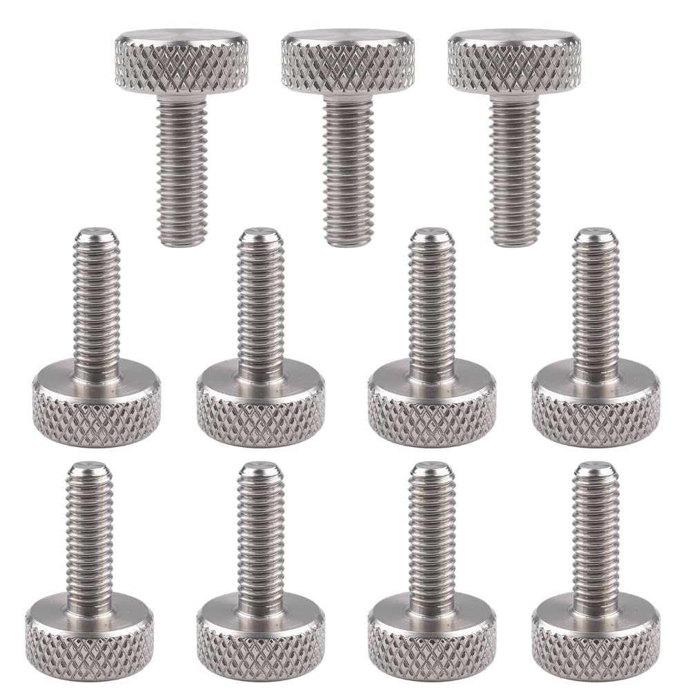 PrecisionGeek® M5 × 10 mm Rändelschrauben – Edelstahl AISI 303 – Flachkopf – Ø10 mm Kopf – Daumenschrauben für Metall, Holz, Acryl, Maschinen & Gehäusebau – Set mit 10 Stück