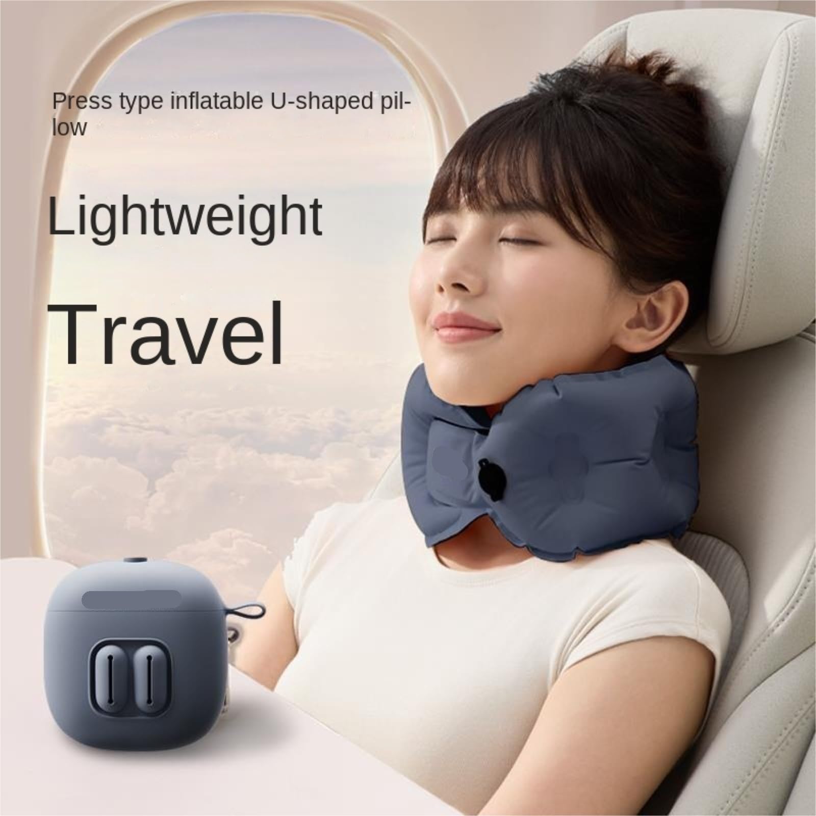 Schlafkissen Flugzeug Für Reisen Aufblasbares Nackenkissen Zur Geräuschdämpfung, for Büro Und Unterwegs(Grey)