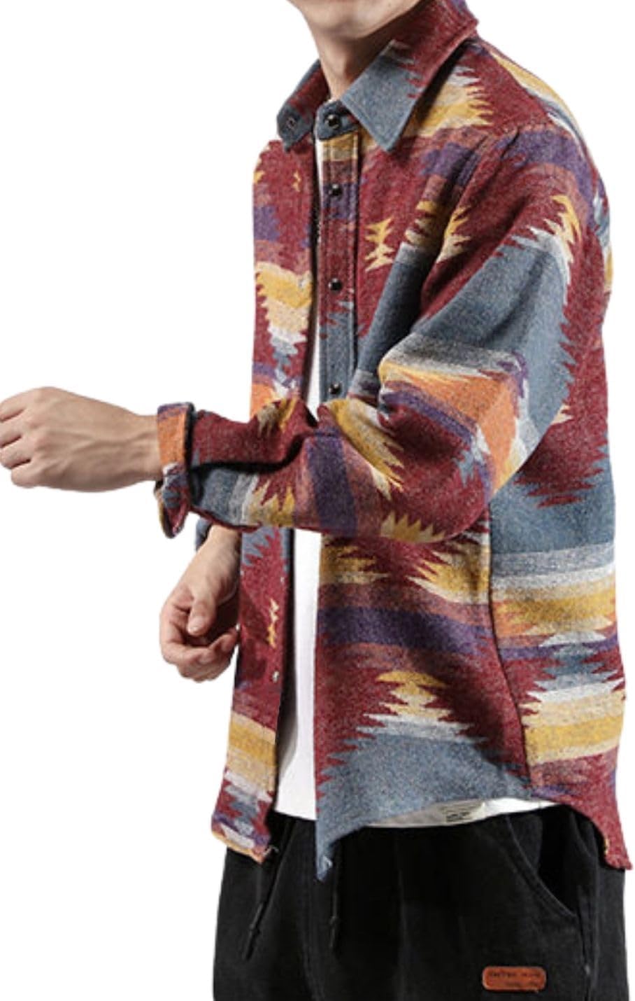 FindThy Men’s Brushed Flannel Shirts Ethnic Aztec Print Button Up Lapel Tribal Shirt Jacket Shacket - Image 3