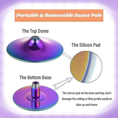 Miniatura 5 de Barra de baile giratoria y estática para el hogar, apartamento, dormitorio, sala de estar, kit de barra de baile extraíble para techo de 9 pies, 10