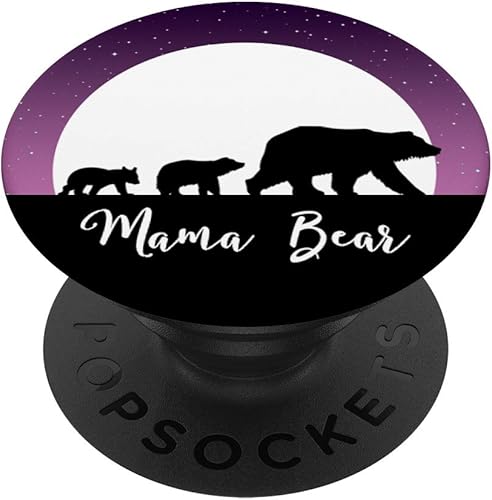 Mama Bear Pop Socket 2 Cubs Purple Moon Stars Mothers Day - PopSockets Grip and Stand for Phones and Tablets, Negro