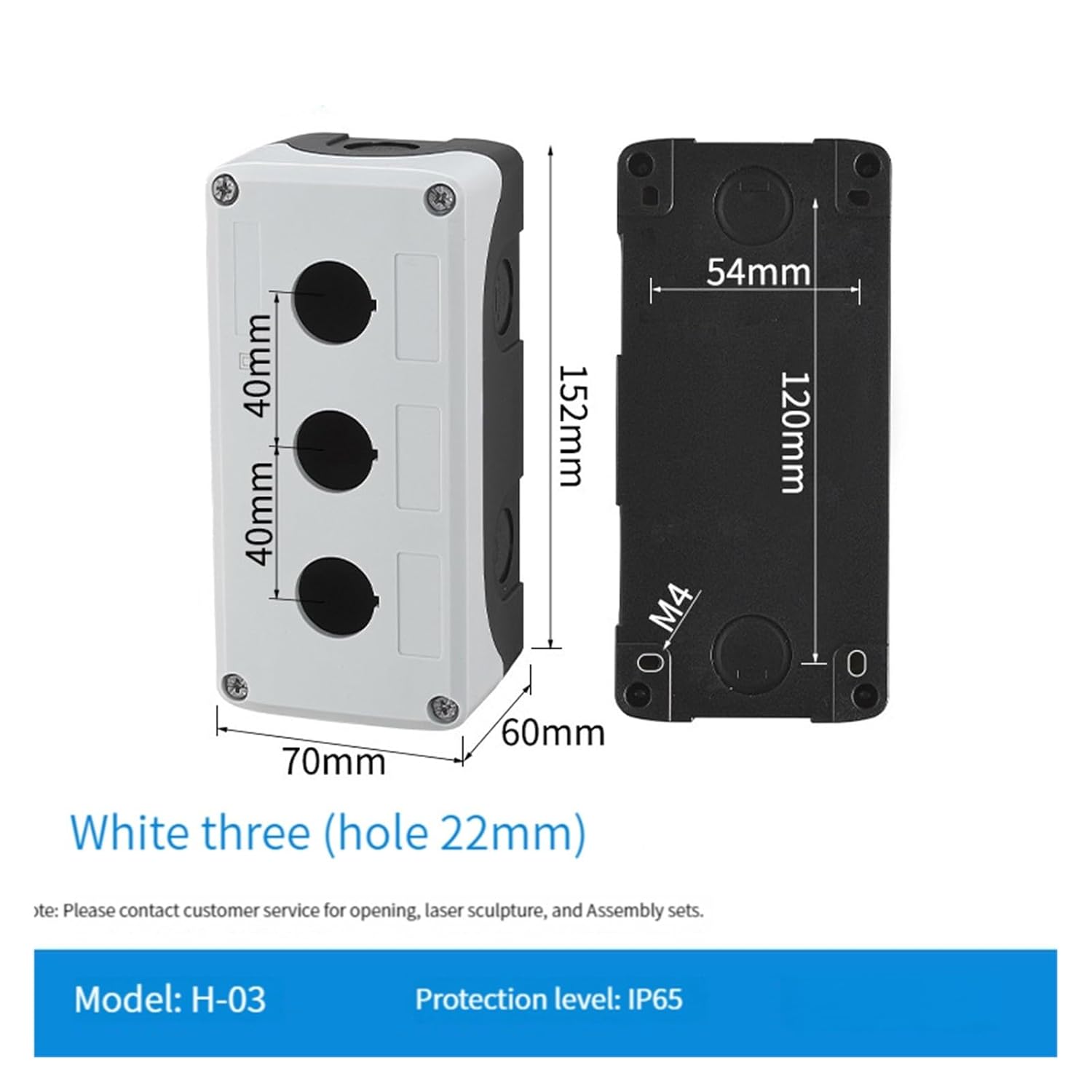 1Pc Waterproof Button Box Switch Control Box 1/2/3/4/5hole Industrial Indicator Light Electrical Plastic Emergency Stop Box 22mm(3Hole)