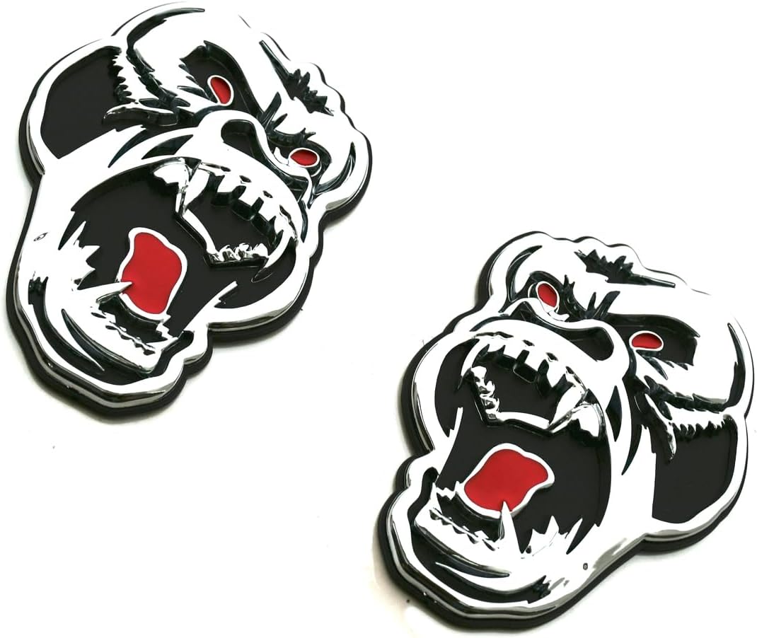 2Pcs Angry Gorilla Ape Emblems 3D Car Truck Motorcycles Side Rear Styling Decal Sticker Gorilla Badge Custom New (Chrome)