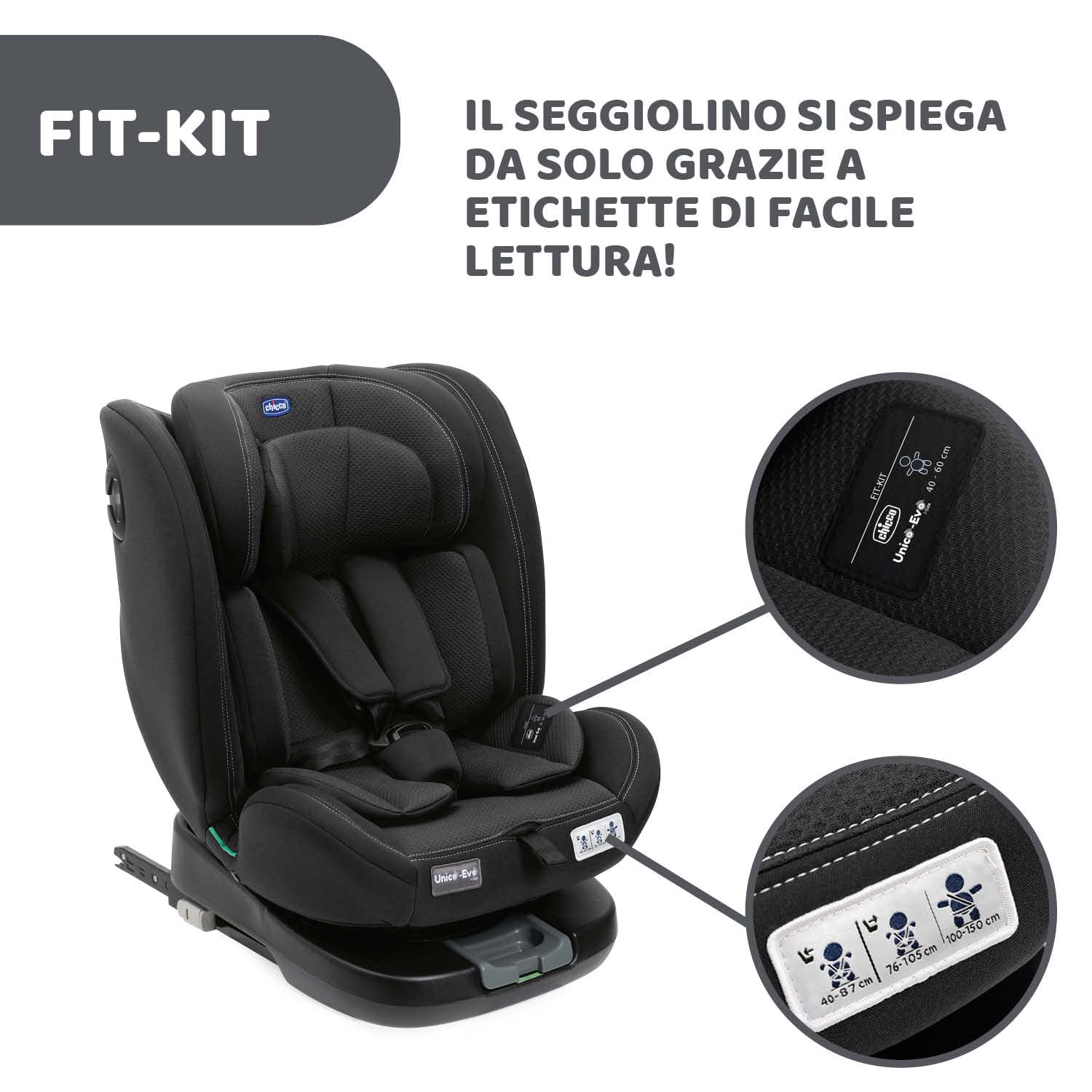 Chicco Unico Evo I-Size, Seggiolino Auto 0-36 Kg, omologato ECE R129/03, Isofix Girevole A 360° E Reclinabile, Gruppo 0+/1/2/3 Da 0 A 12 Anni