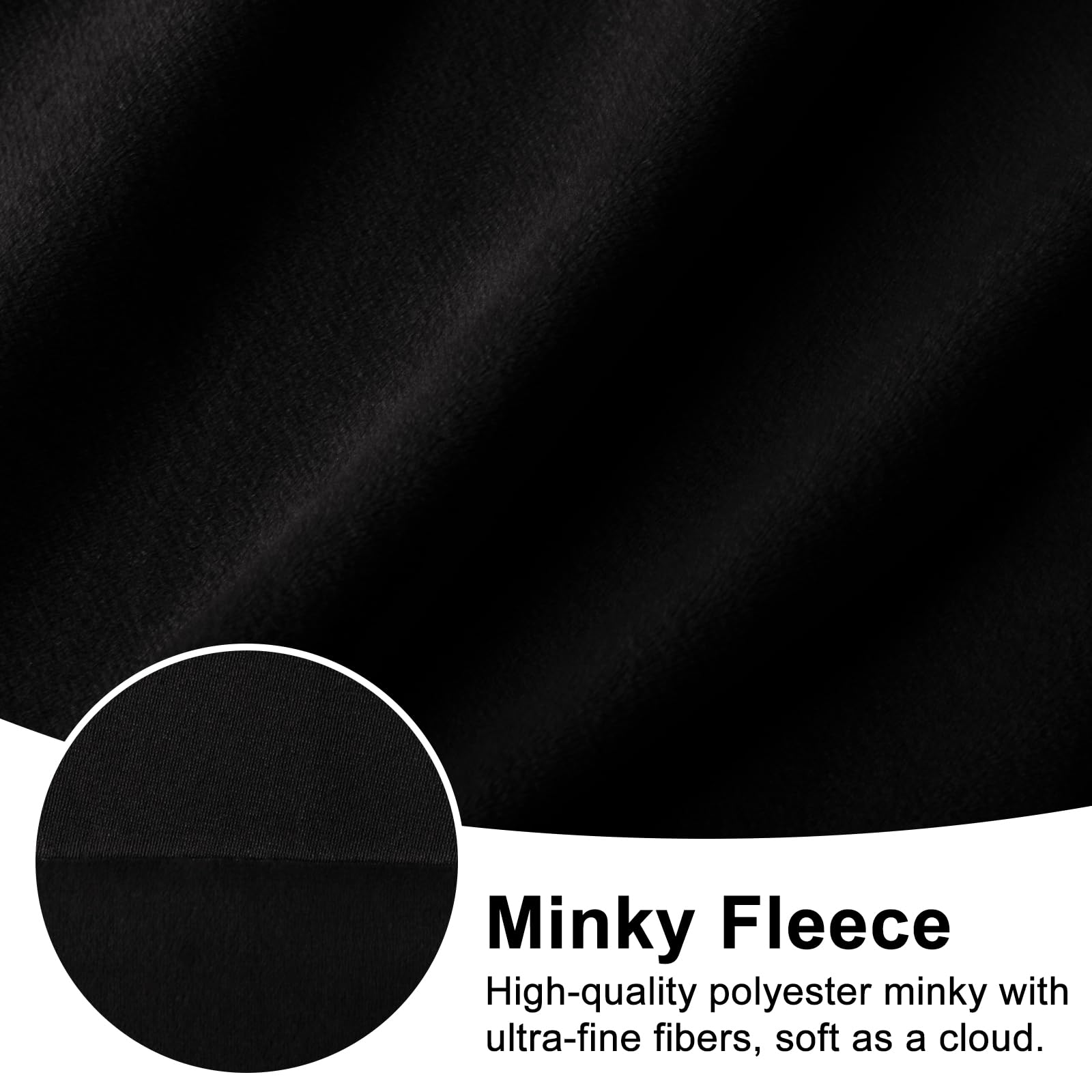 44”W Minky Fabric by The Yard, 1 Yard Pre-Cut Minky Fleece Fabric Black Cuddle Minky Fabric, 4-Way Stretch Soft Plush Fabric Solid Minky for Blanket, Pillow Cover, Scarf, Sewing(1Y,Black) - 5
