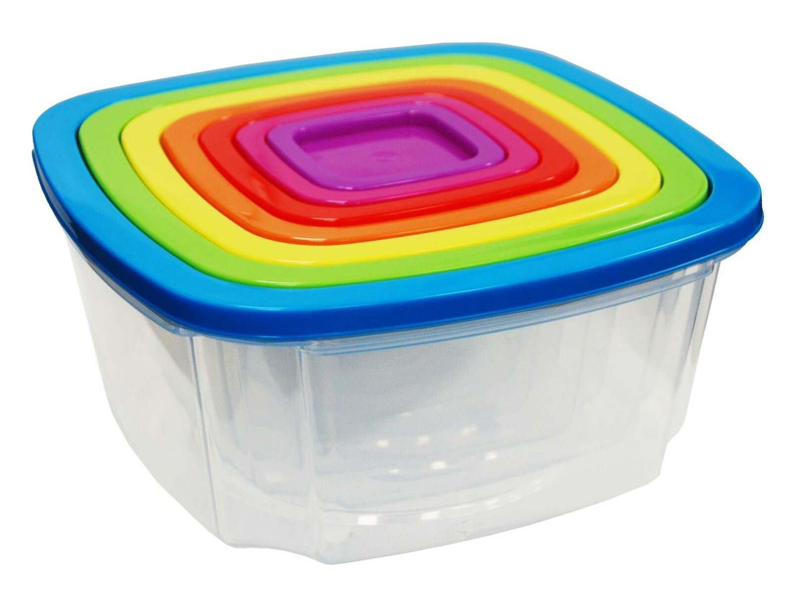 BH | 7 in 1 Square Food Storage Containers | BPA Free | Set of 7 PCS | with Rainbow Lids | Space Saving Nesting Design |Microwave Freezer & Dishwasher Safe - by Best House