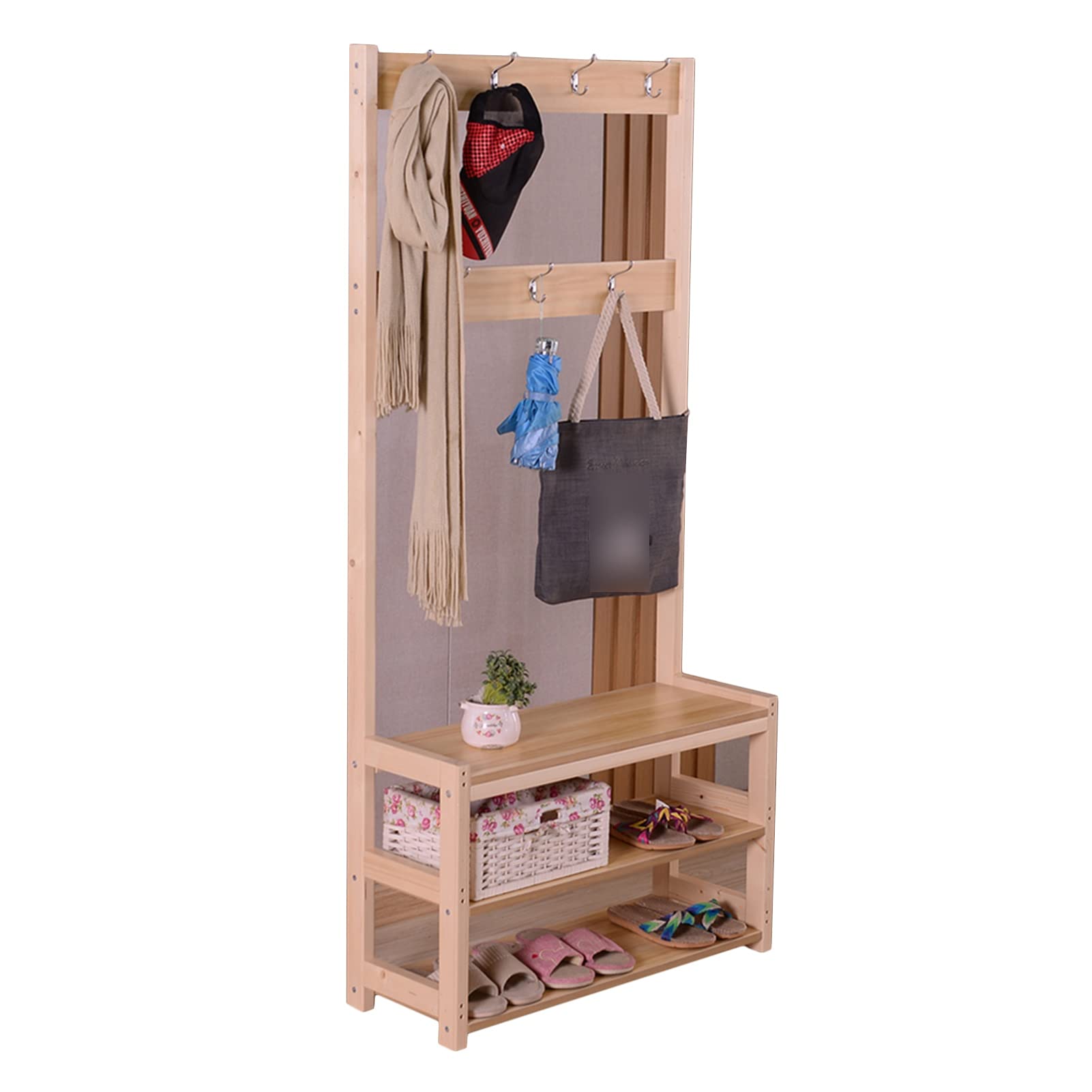 Porte-vêtements pour chambre et entrée avec étagère à chaussures et assise intégrée confortable