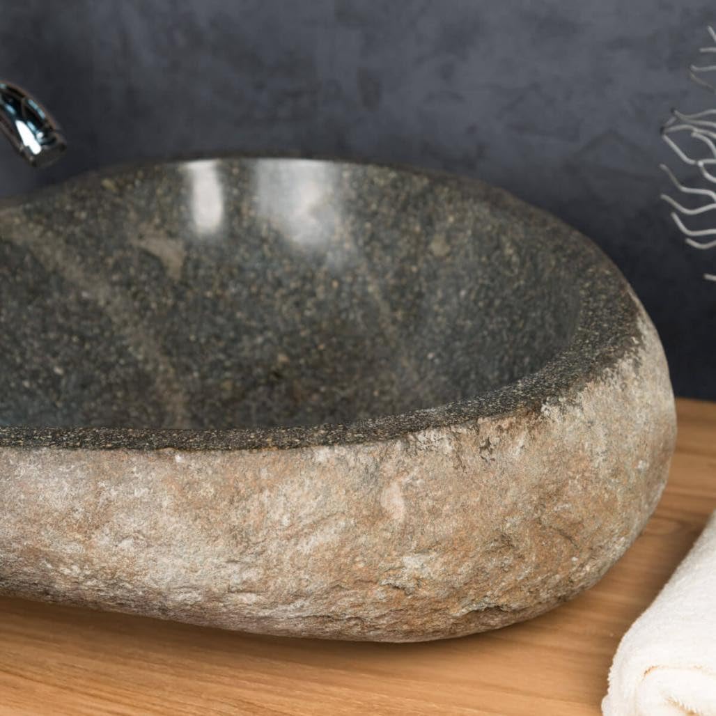 Wanda collection - Grande Vasque en Pierre Naturelle Galet de rivière 50 cm