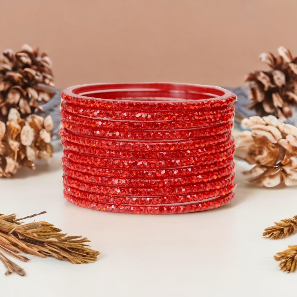 JD'Z COLLECTION Indian Glass Bangles Set Jewelry for Womens & Girls Bollywood Bangles Set Bridal Ethnic Wedding Partywear Costume Match CZ Stone Glass Bangles Set of 12 Blue - Image 5