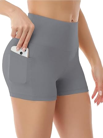 Workout Yoga Biker Shorts for Women with Pockets, 3" Soft High Waisted Tummy Control Running Gym Shorts