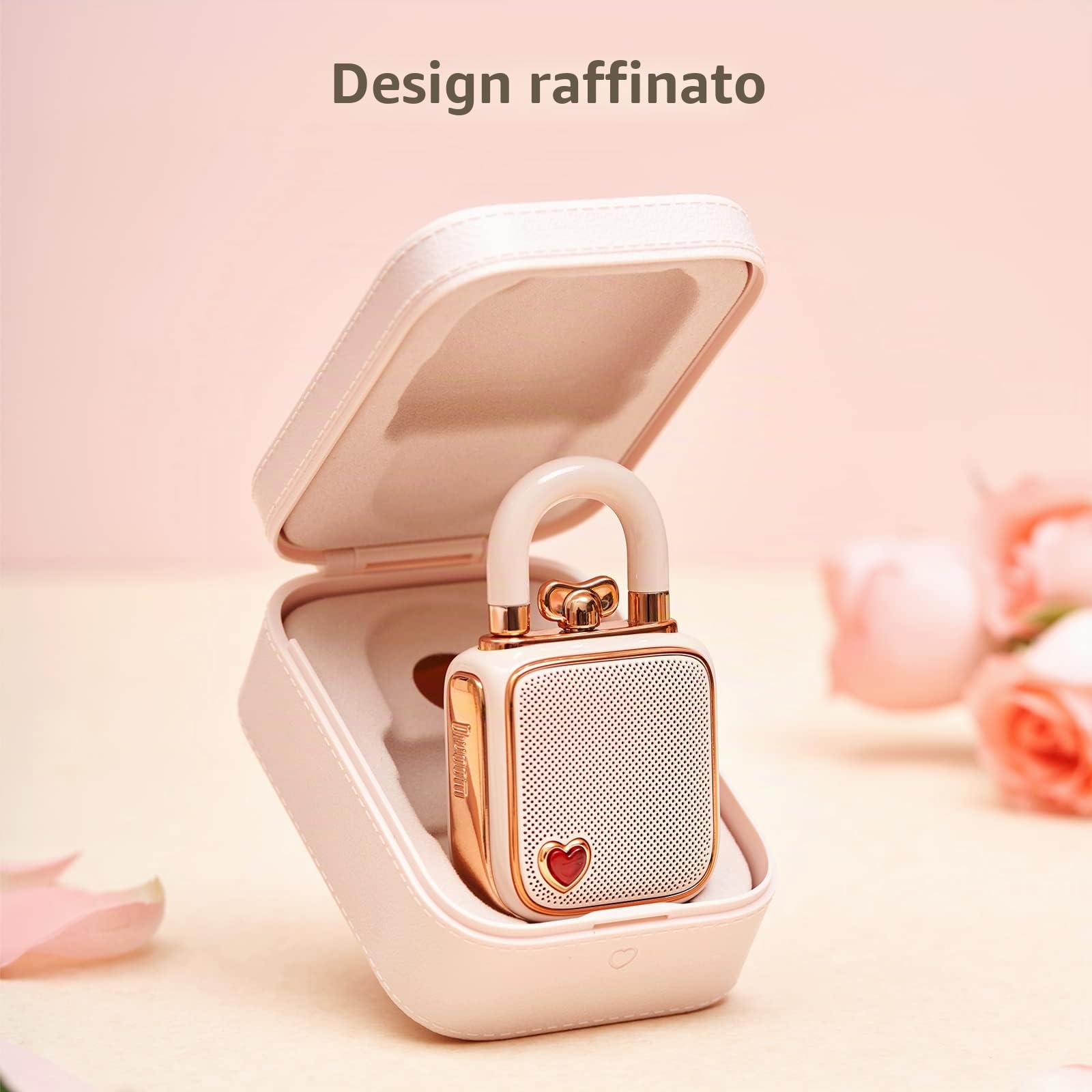 divoom Love-Lock, altoparlante Bluetooth, piccolo altoparlante portatile, wireless, stereo pairing retrò, decorazione da scrivania, per ragazze, rosa
